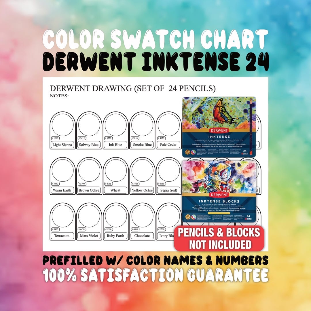 DERWENT INKTENSE 24 Color Swatch Chart For Colored Pencils Blocks Printable PDF Sheet Etsy