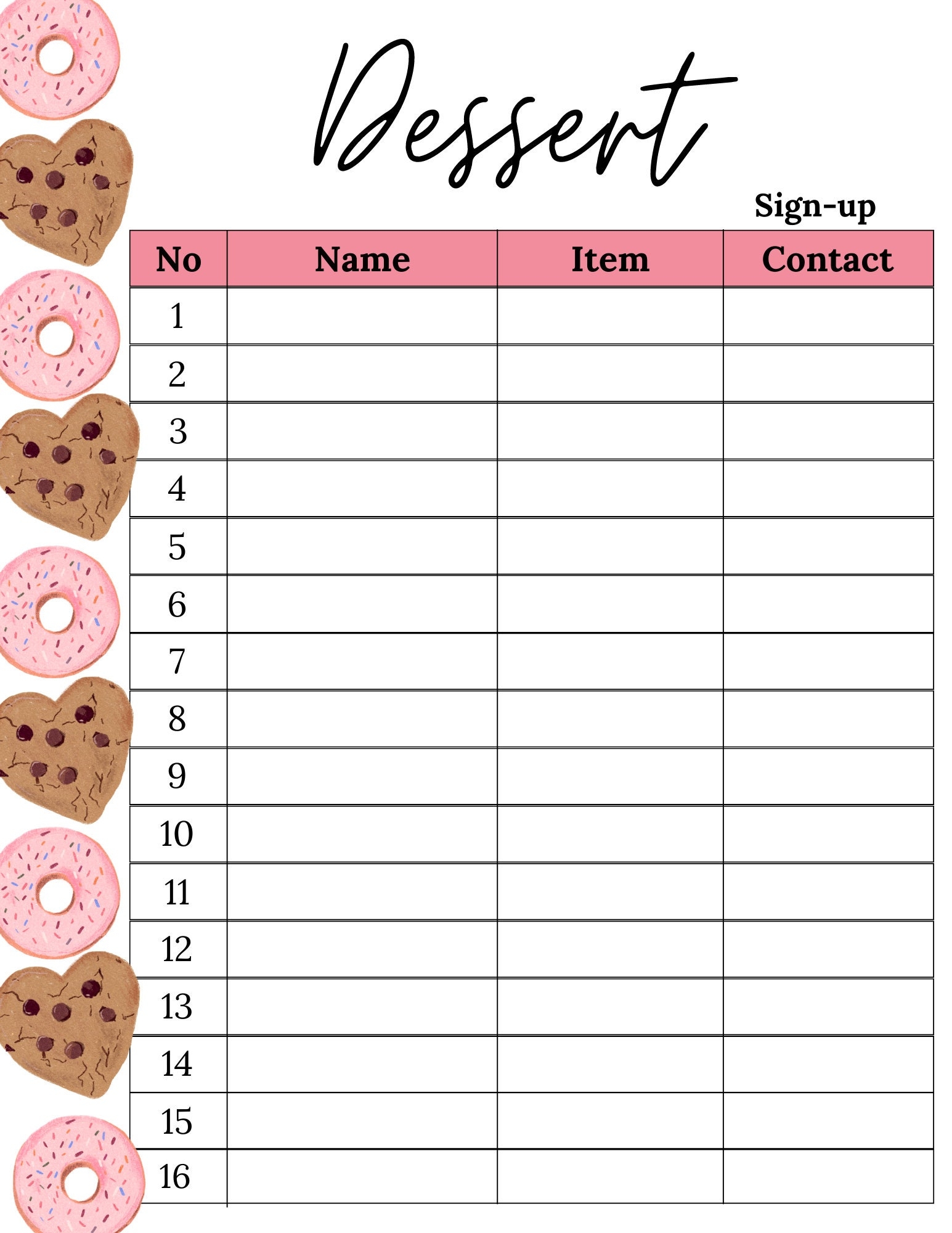 Dessert Sign Up Sheet Dessert Sheet Printable Dessert Sign Up Sheet Printable Sign Up Sheet Dessert Etsy New Zealand