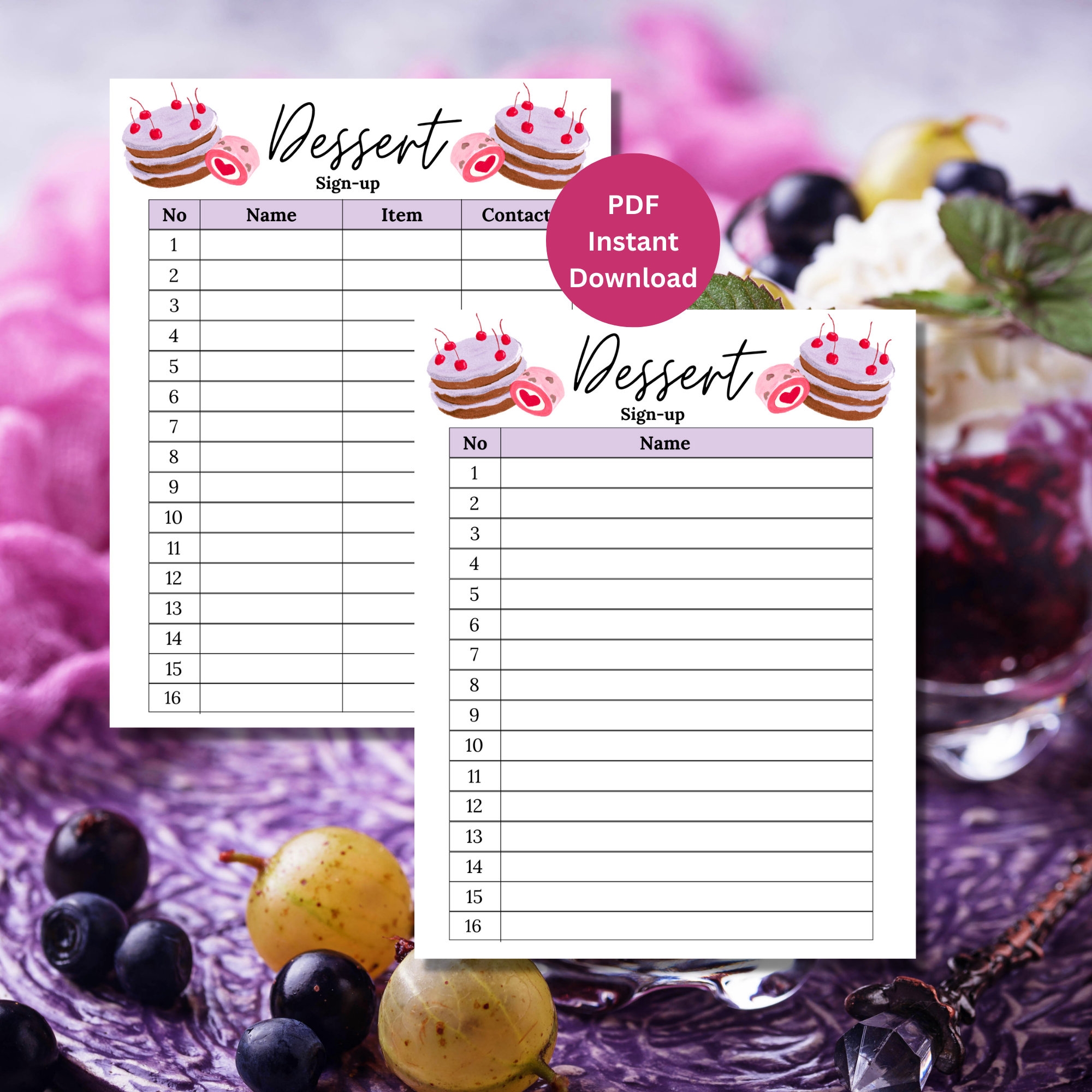 Dessert Sign Up Sheet Dessert Sheet Printable Dessert Sign Up Sheet Printable Sign Up Sheet Dessert Etsy