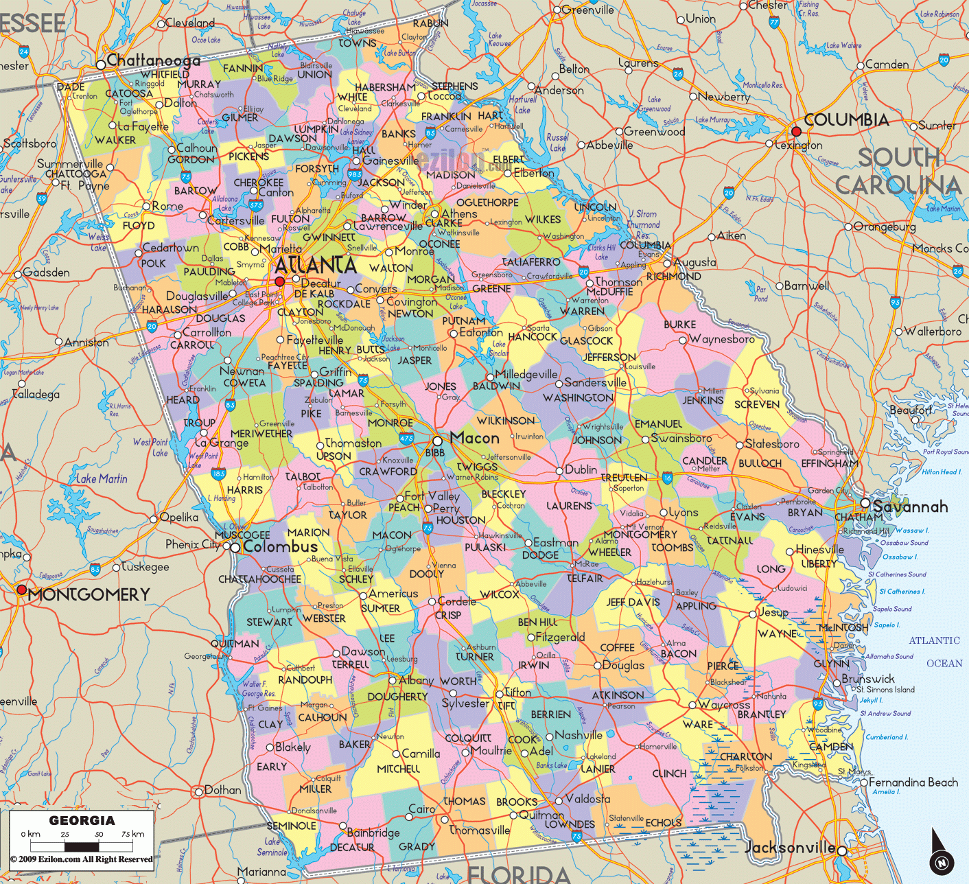 Detailed Map Of Georgia With Cities Counties And Roads Ezilon Maps Detailed Map Of Georgia With Cities Counties And Roads Ezilon Maps