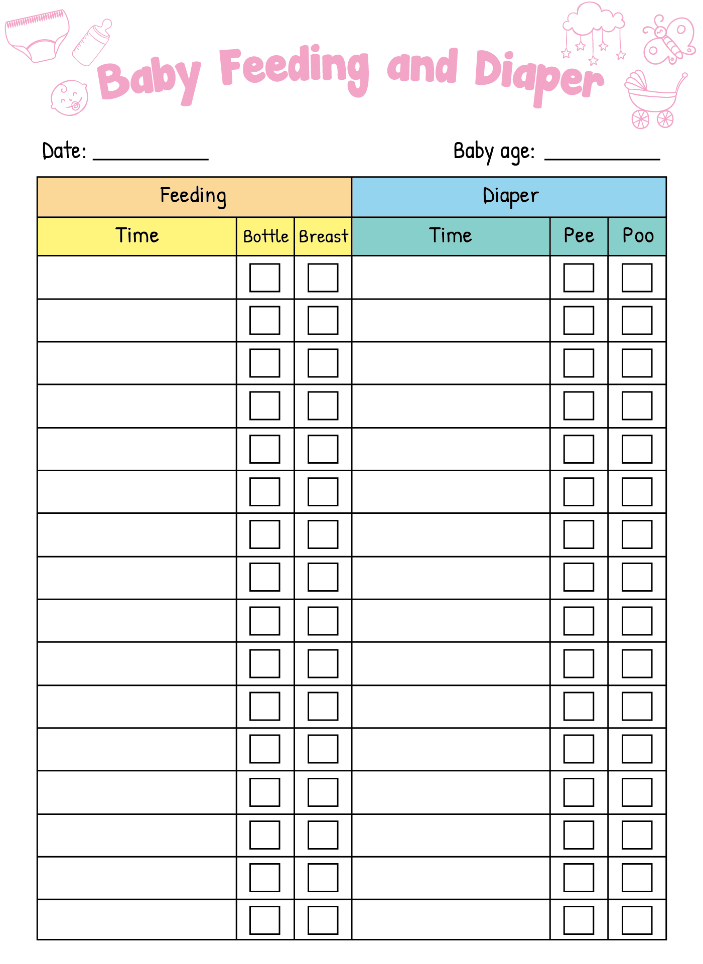 Printable Nappy Change Chart Template