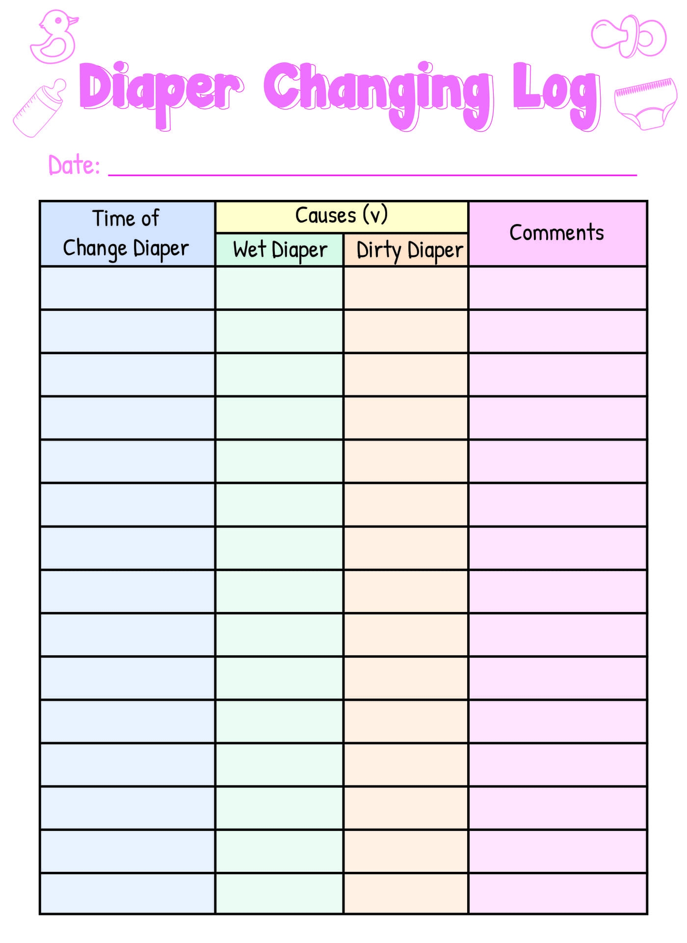 Diaper Changing Log 12 Free PDF Printables Printablee