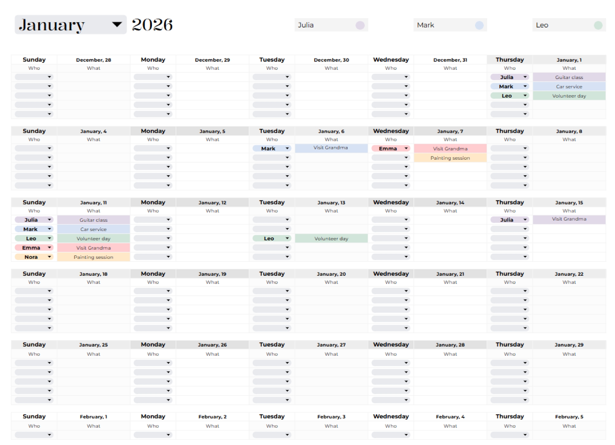 Digital Family Calendar Free Google Sheets Excel Template Gdoc io