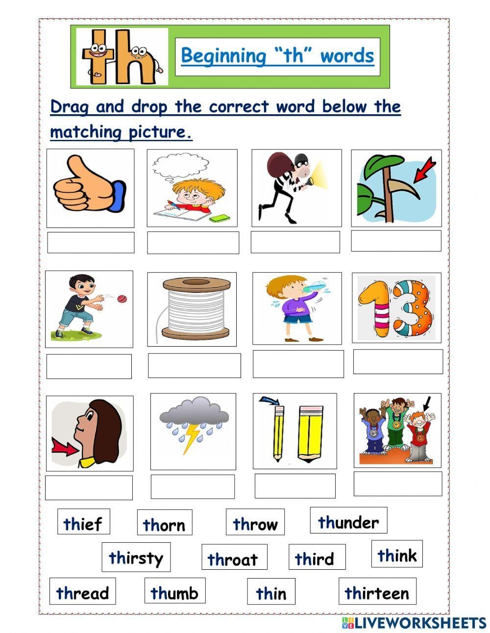Digraph Th Beginning Sound Words Worksheet Live Worksheets 