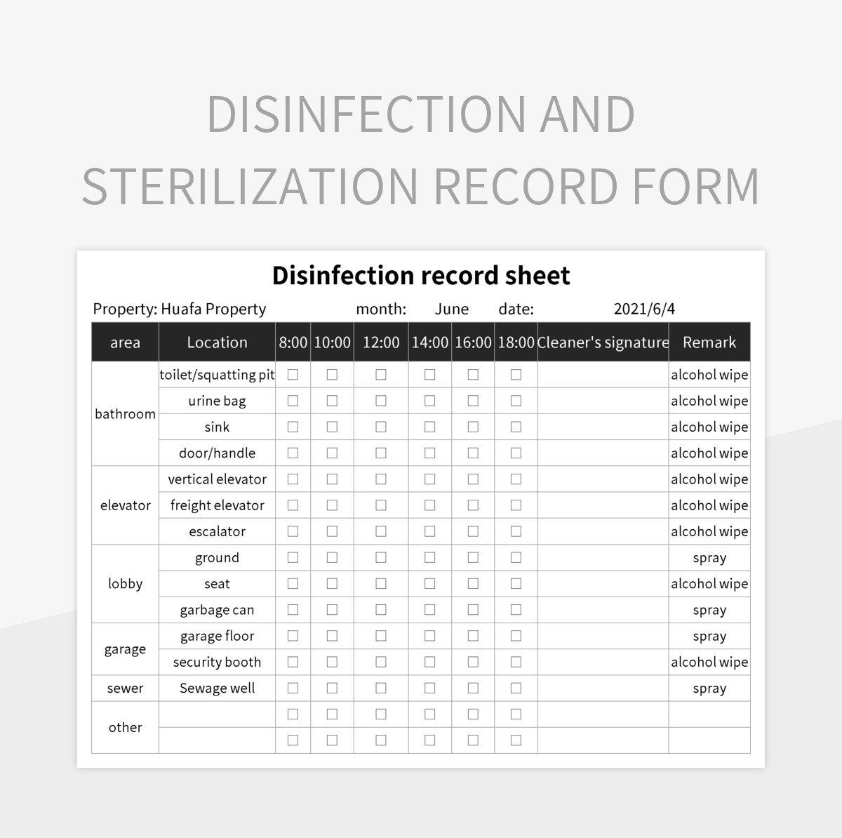 Disinfection And Sterilization Monitoring Record Excel Template And Google Sheets File For Free Download Slidesdocs