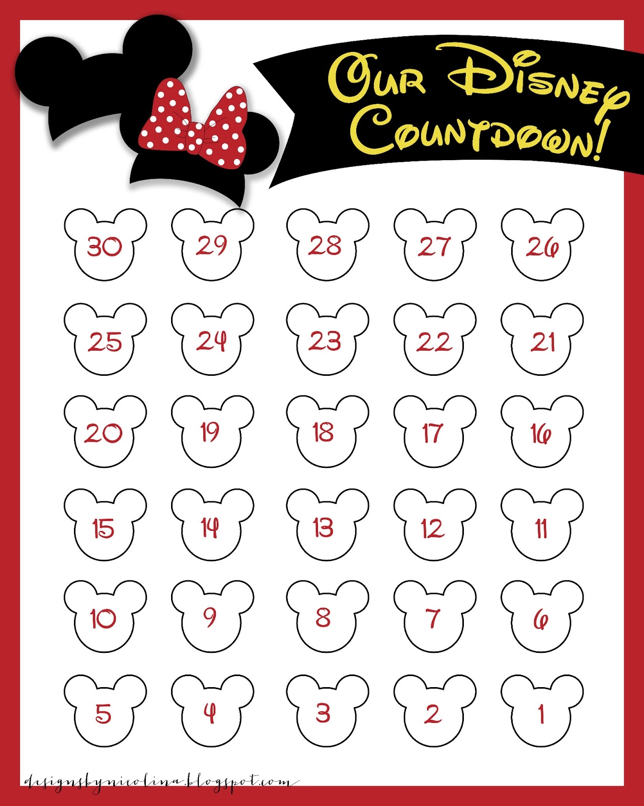 Countdown To Disney Calendar Printable