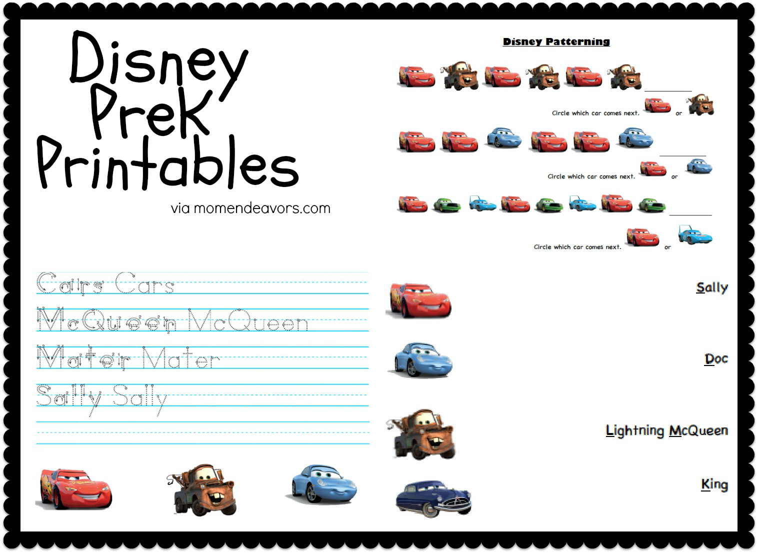 Disney Pixar Cars PreK Printable Activity Sheets Travel Tuesday