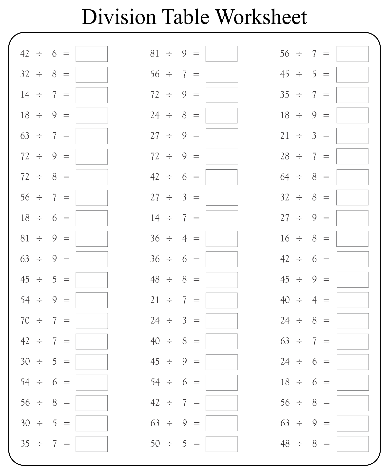 Division Table 10 Free PDF Printables Printablee