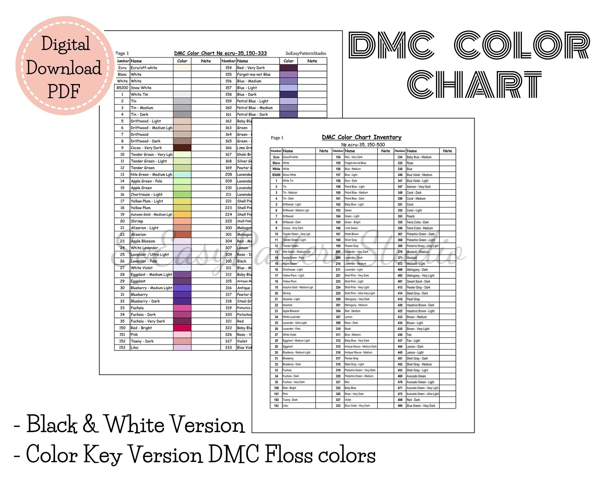 Printable Dmc Color Chart New Colors