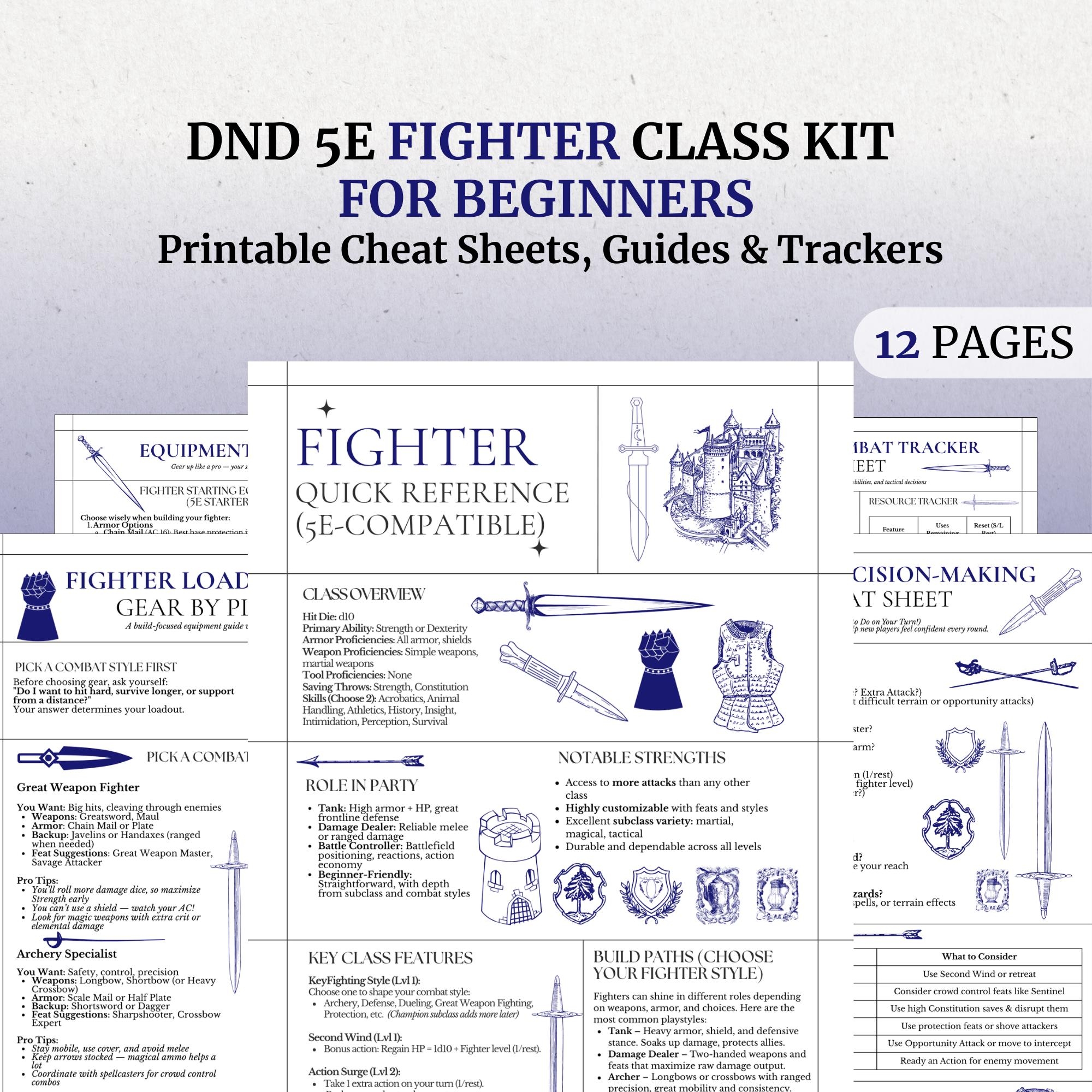 Dnd 5e Fighter Cheat Sheet Class Guide Combat Tracker printable PDF Etsy