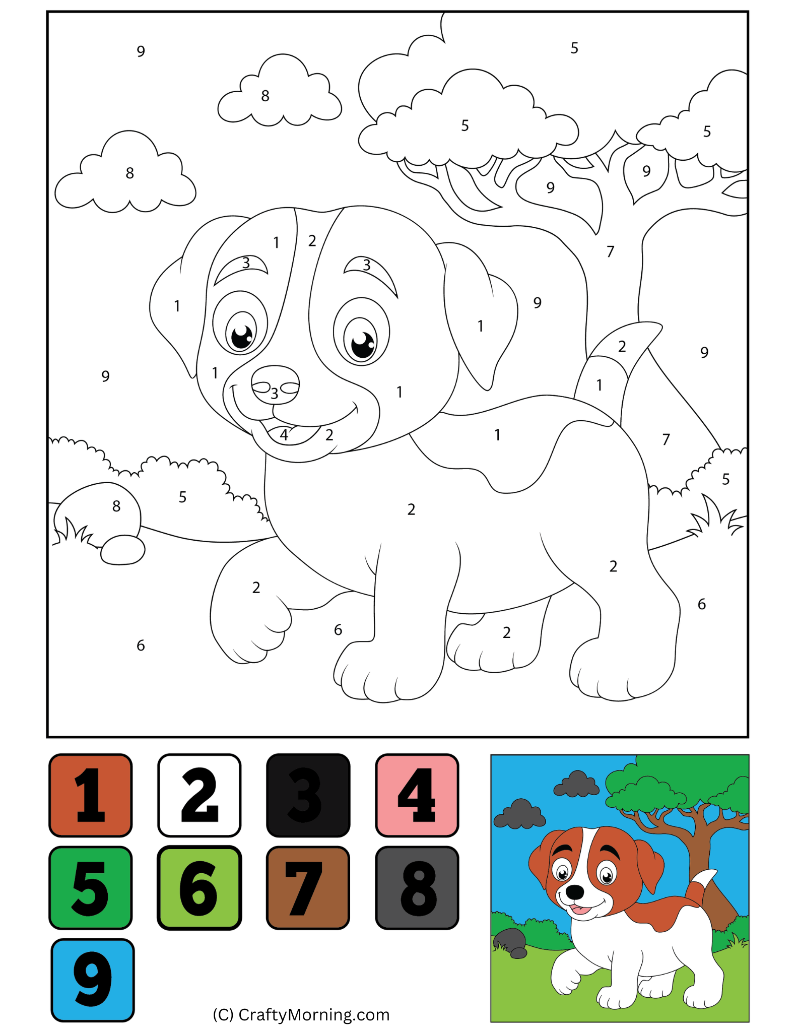 Dog Color By Number Printable Crafty Morning