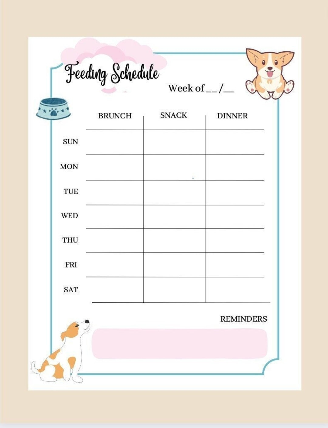 Dog Feeding Schedule Pet Food Planner Cat Food Organizer Etsy