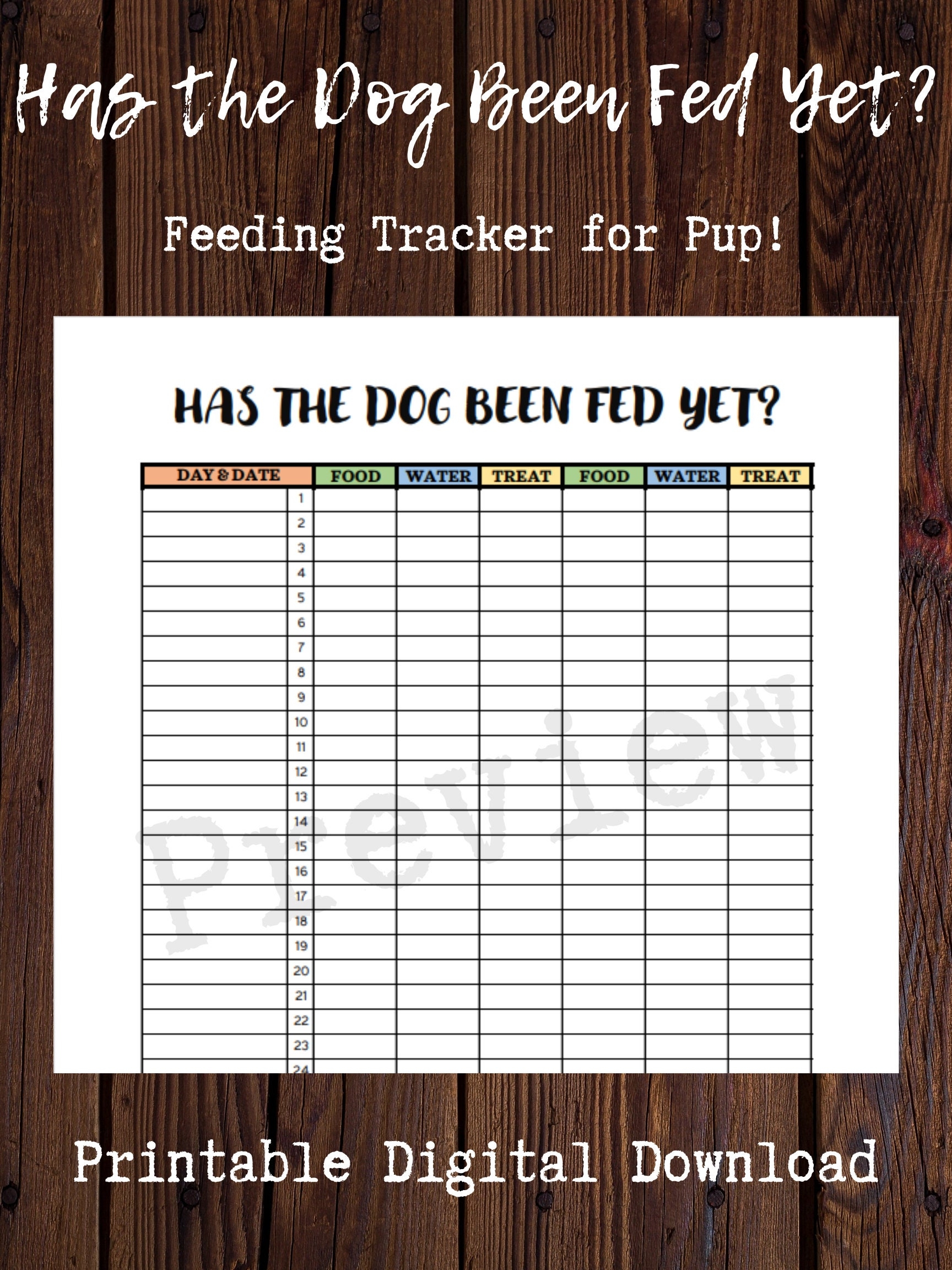 Dog Feeding Tracker Printable Monthly Pet Food Chart digital Download Etsy