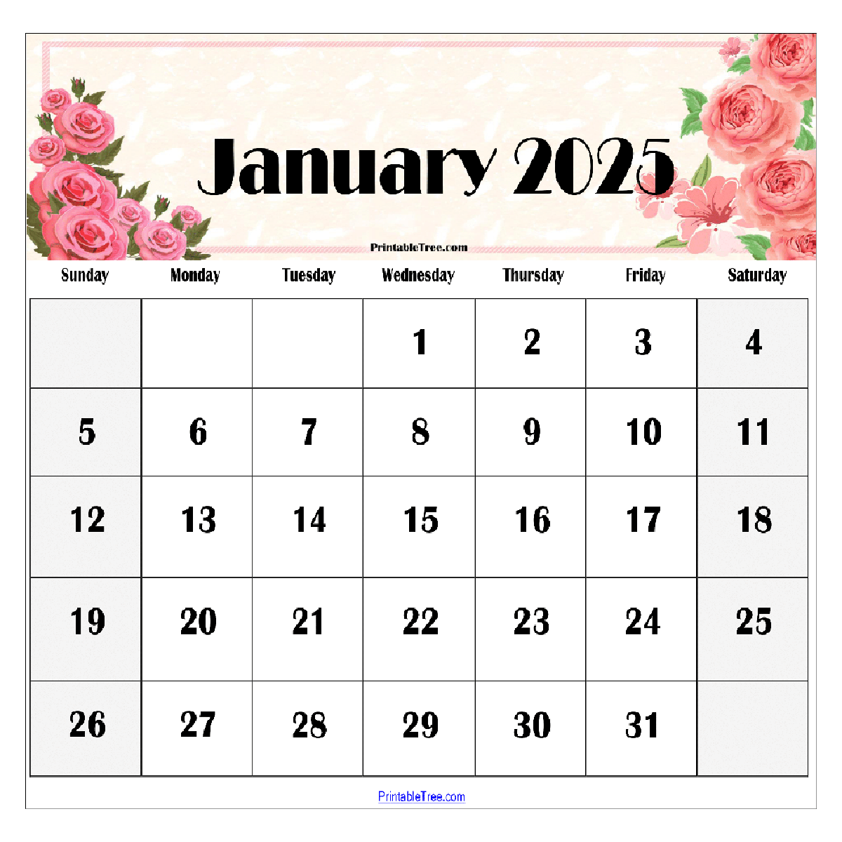 January Month Calendar Printable
