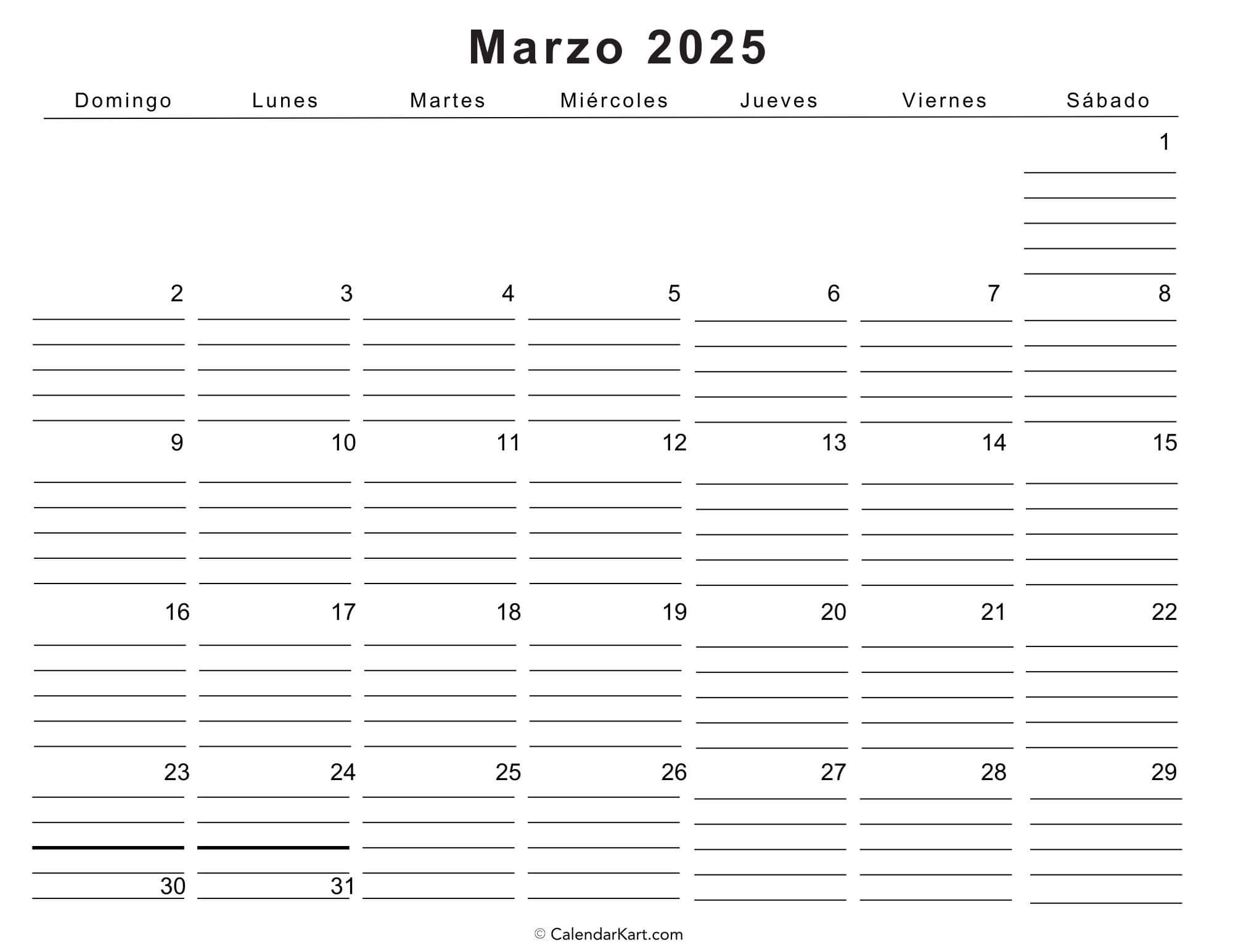 Download Free Printable March 2025 Calendar Calendarkart
