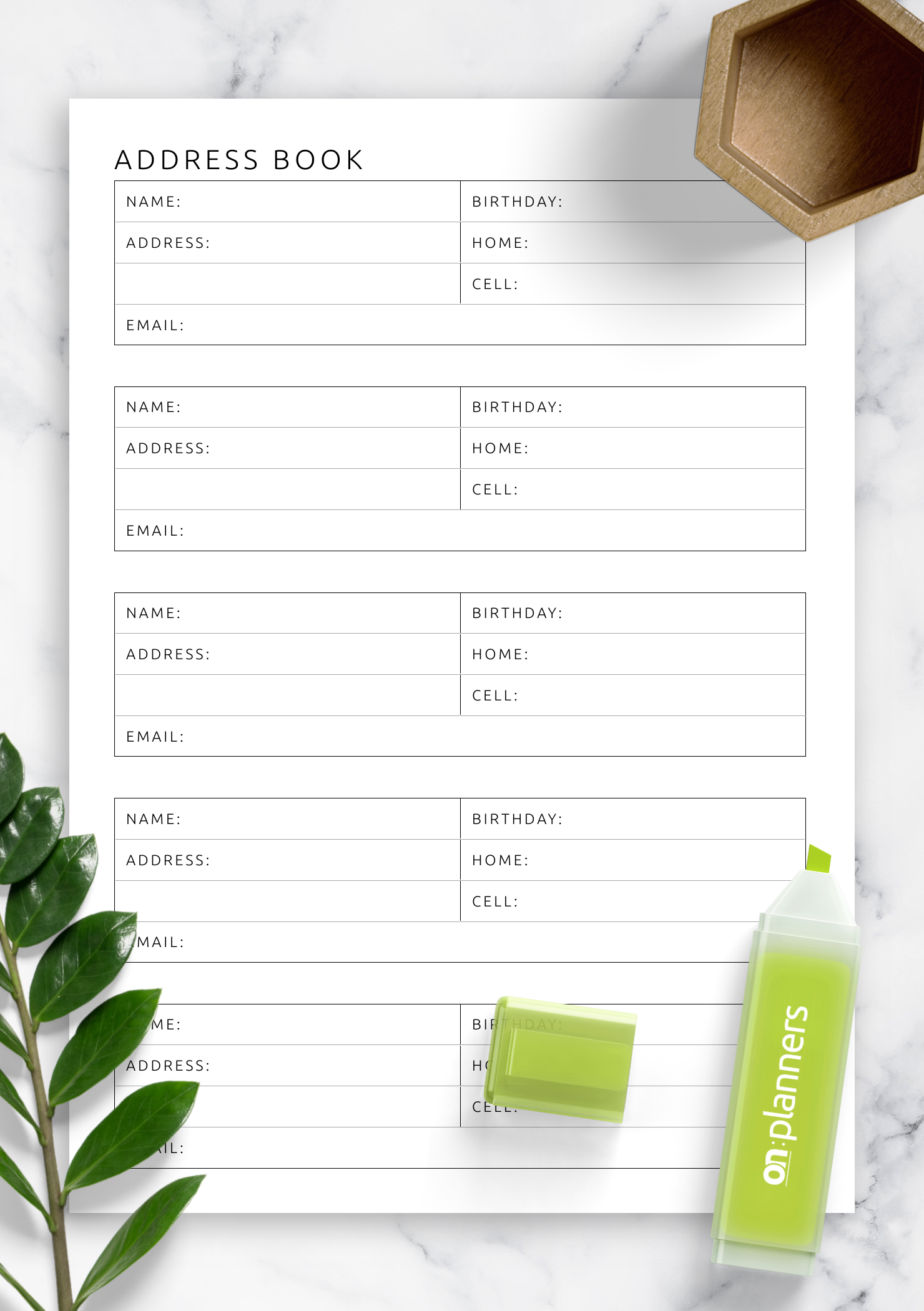 Printable Name And Address Sheets