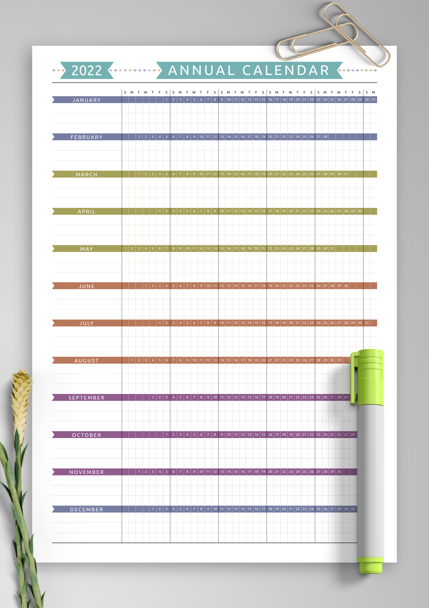 Download Printable Annual Calendar Template Casual Style PDF
