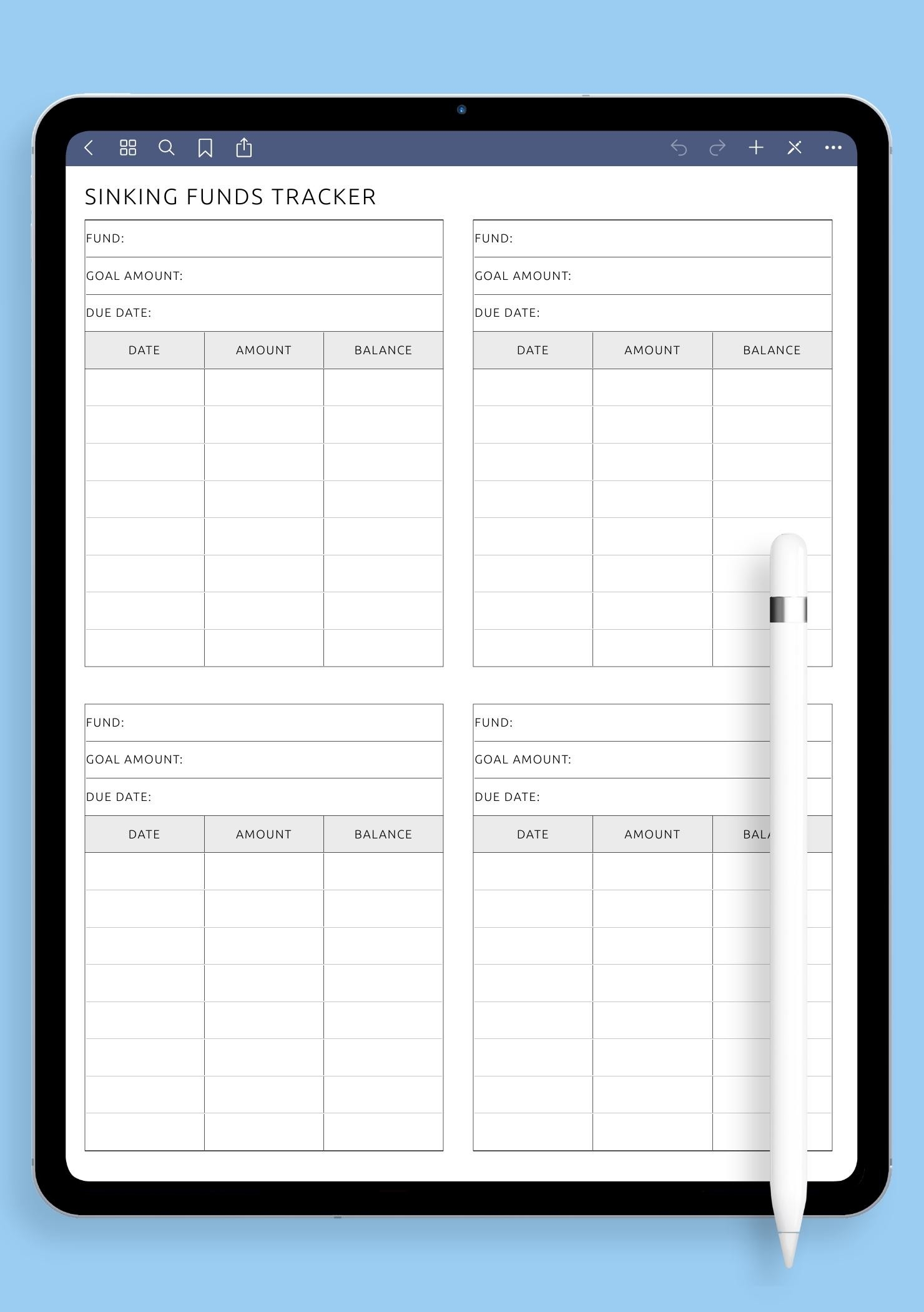 Download Printable Blank Sinking Funds Tracker Template PDF
