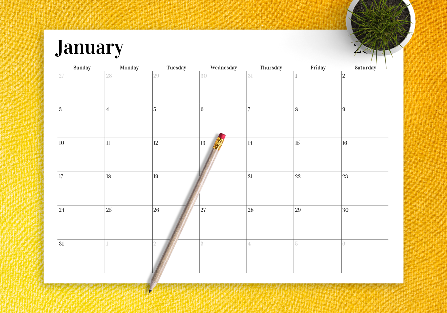 Horizontal Printable Calendar
