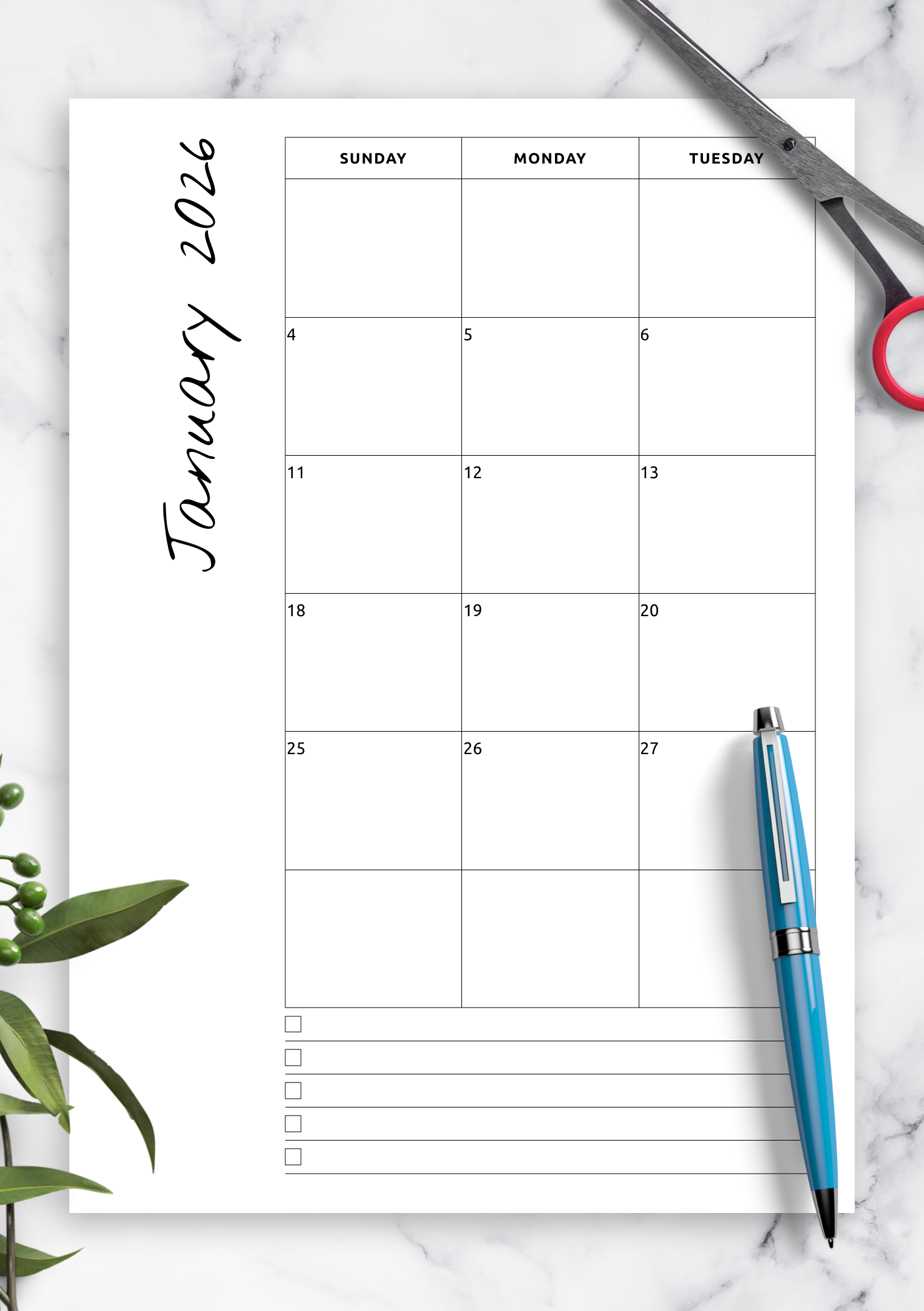 Download Printable Monthly Calendar With Notes PDF