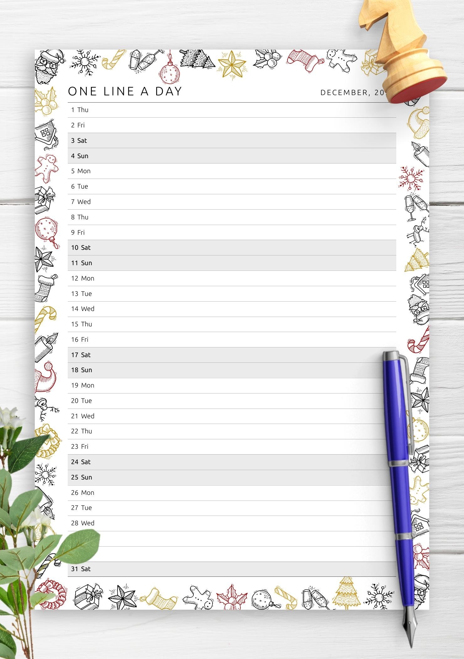 Download Printable One Line A Day Monthly Planner Template PDF