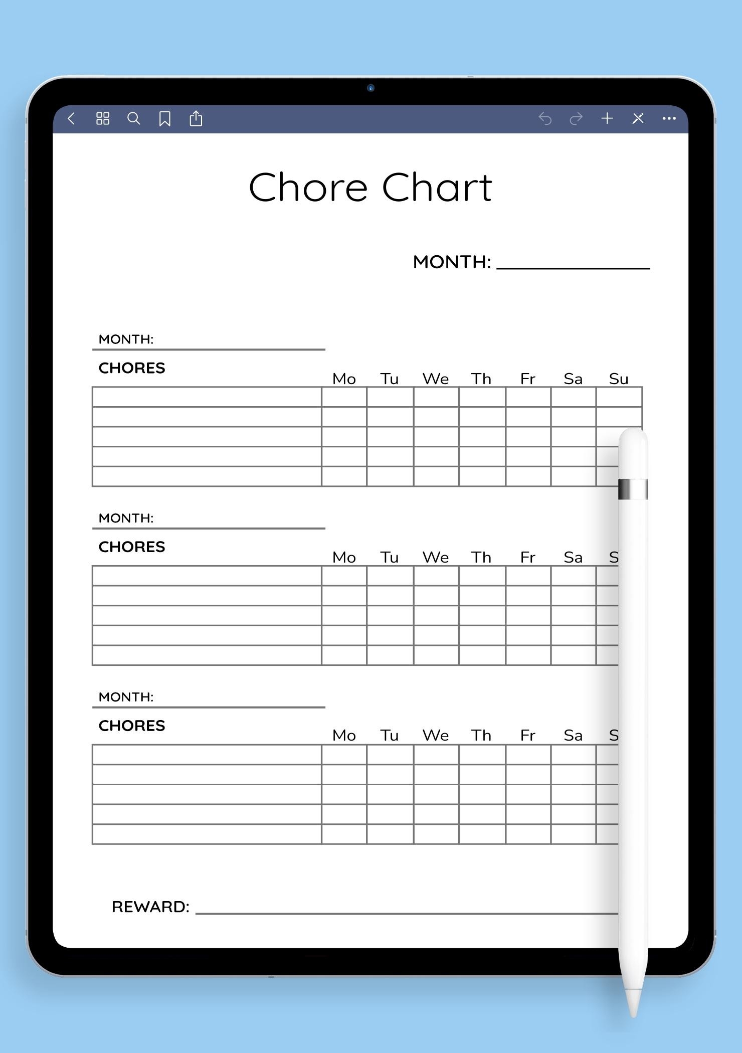 Printable Fill In Chore Chart