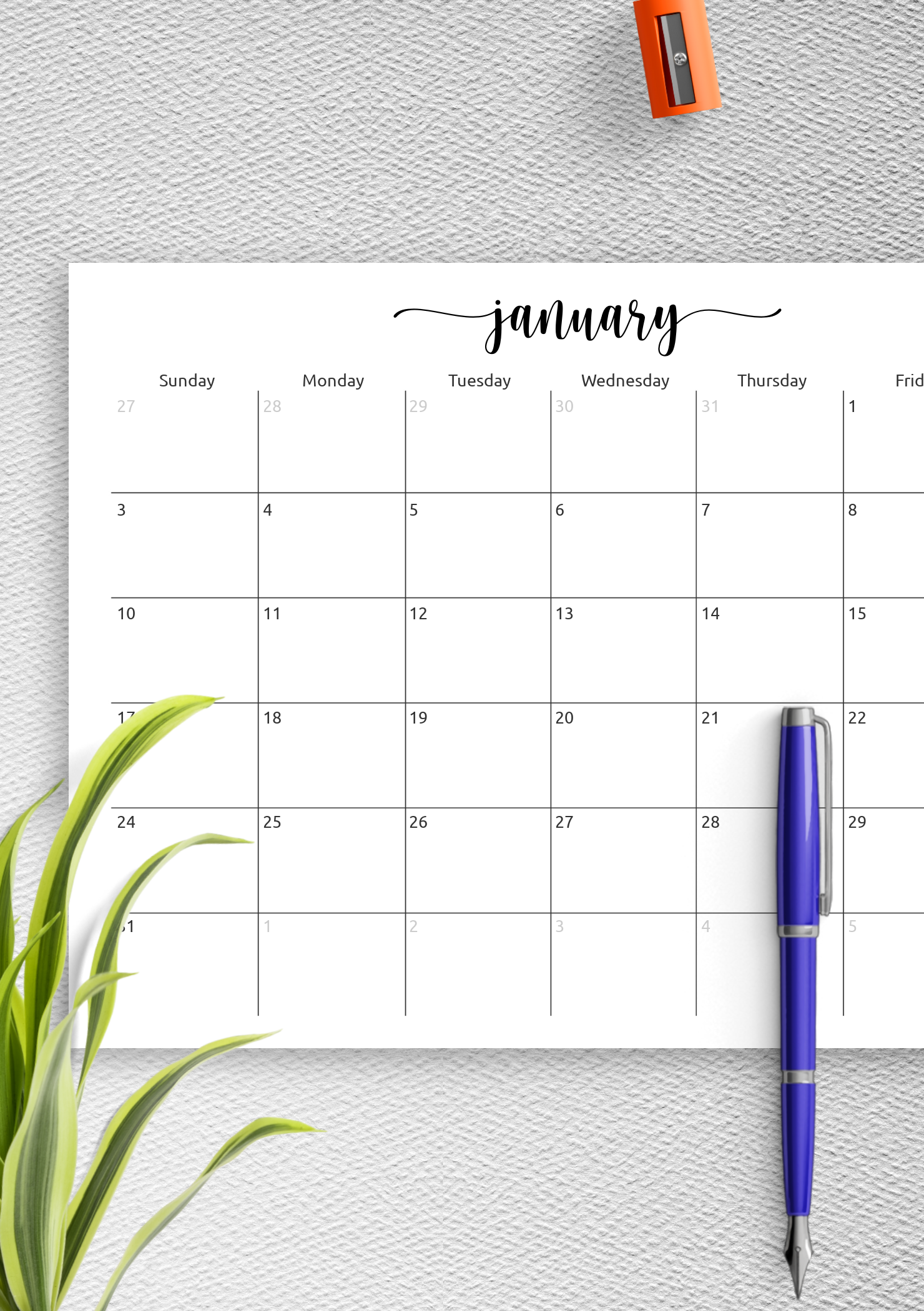 Free Printable Calendar With Grid Lines