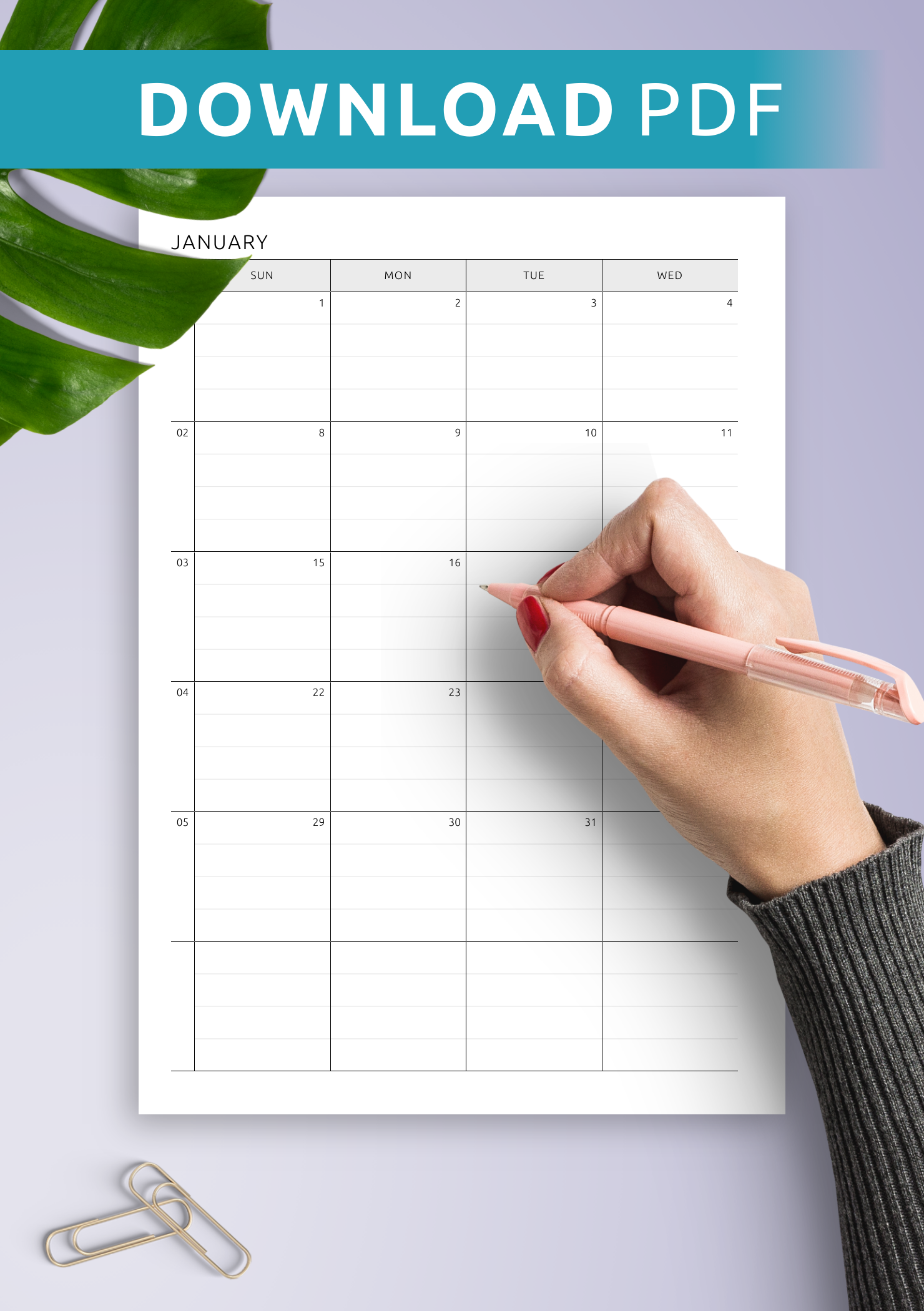 Free Printable Blank Calendar With Lines