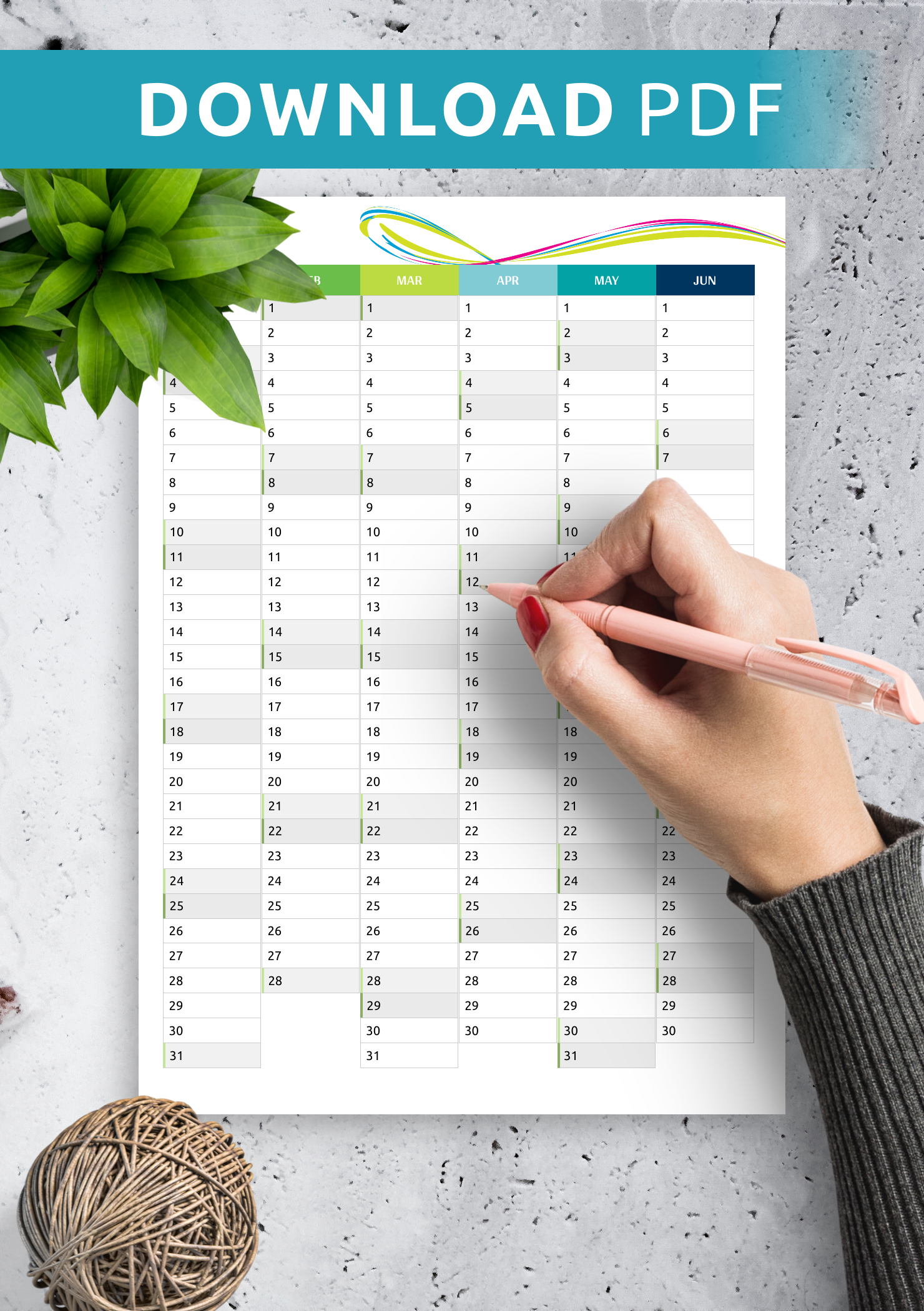 Download Printable Two Pages Vertical Calendar PDF
