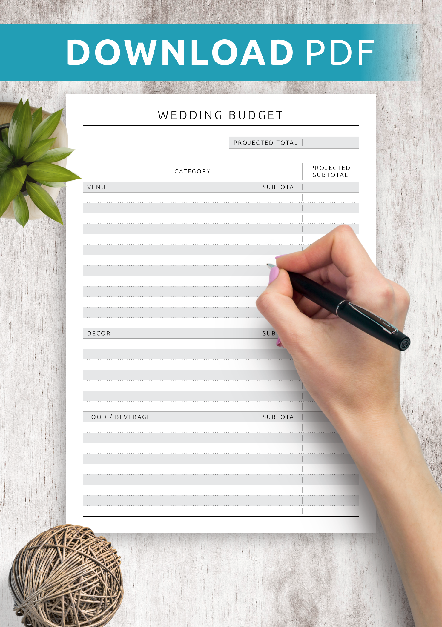 Download Printable Wedding Budget Template Original PDF