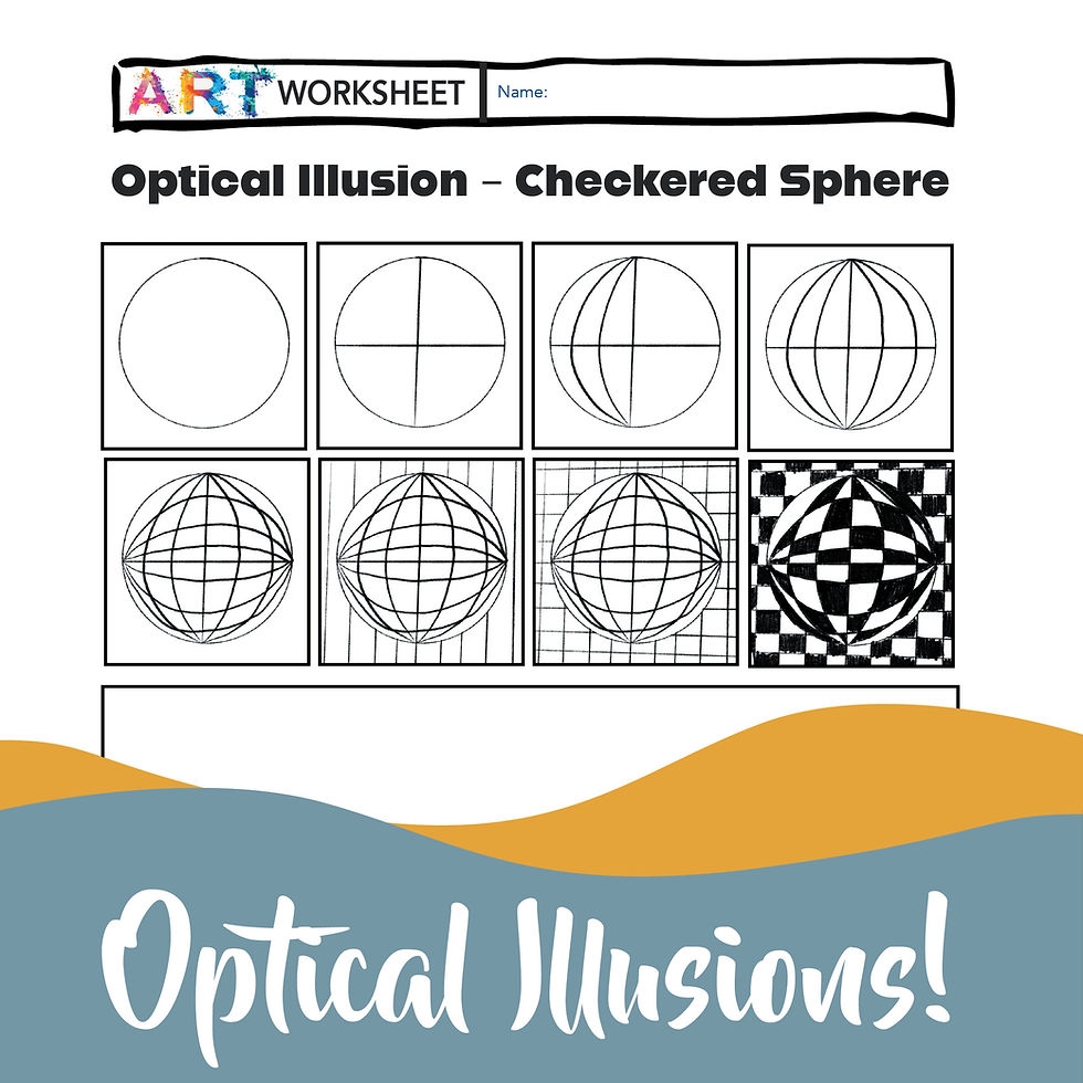Drawing Step by Step Art Optical Illusions Elementary MS Beginner Worksheets 1 HopeCreek