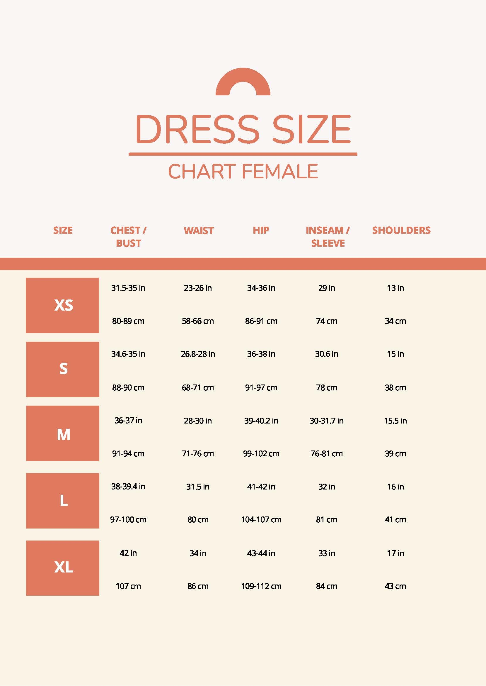 Dress Size Chart Female In PDF Download Template