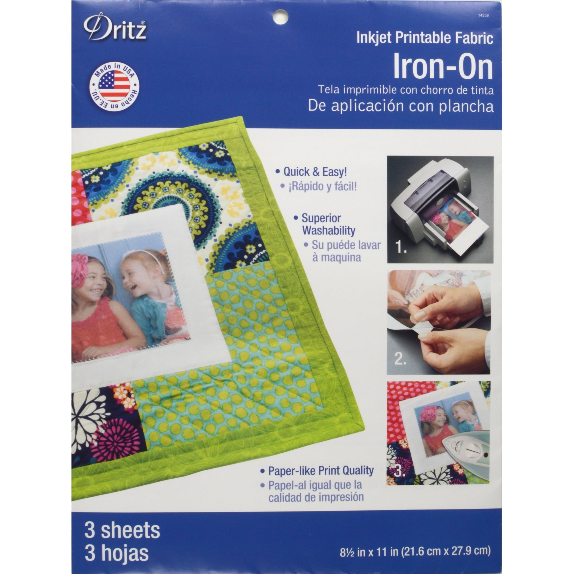 Dritz Inkjet Printable Fabric Iron On Sheets 3 Count Walmart