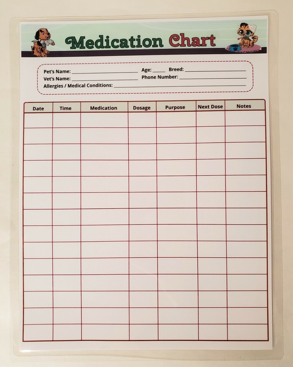 Dry Erase Pet Medication Chart Laminated Cat Dog Medication Schedule EBay Dry Erase Pet Medication Chart Laminated Cat Dog Medication Schedule EBay