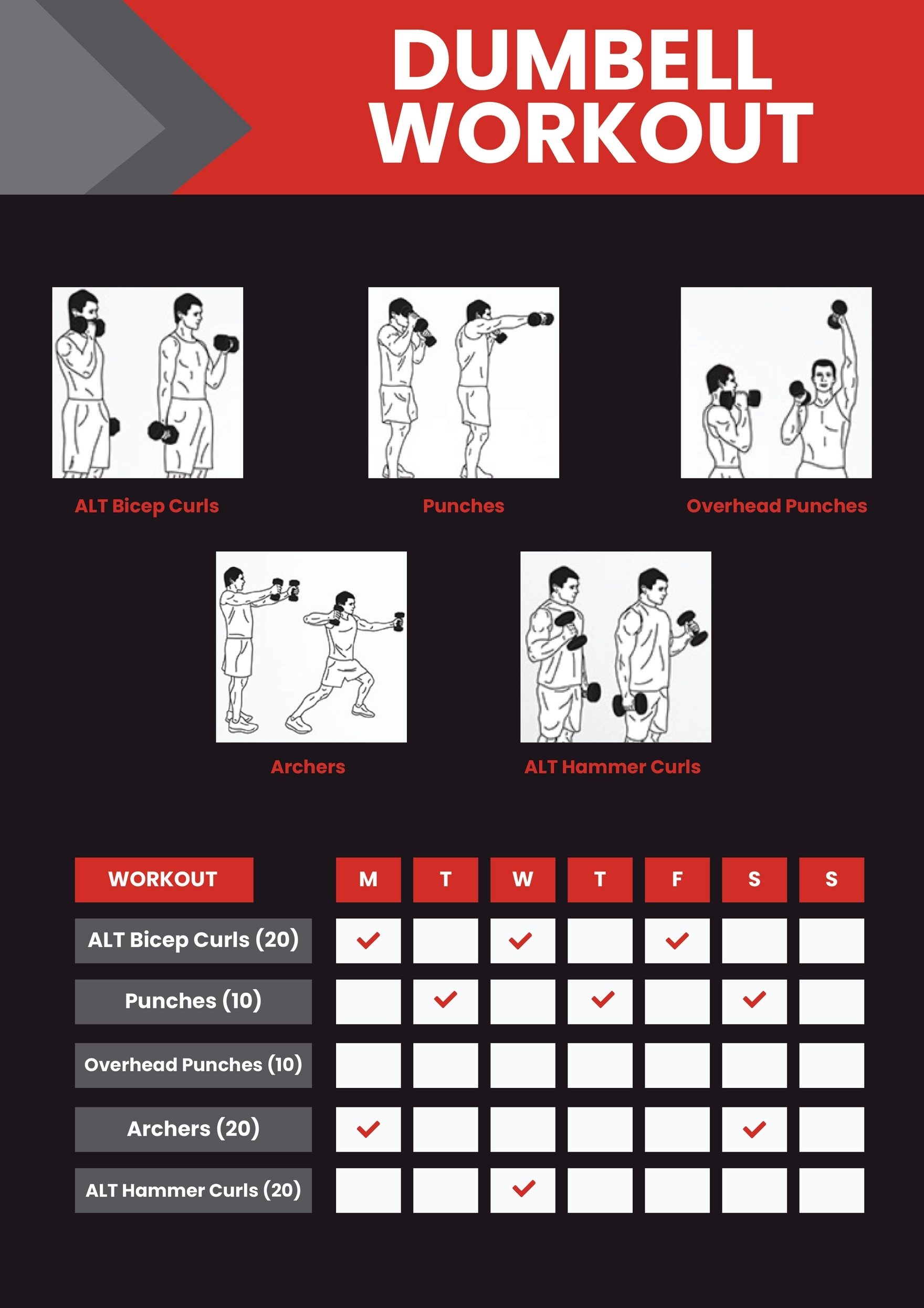 Dumbell Workout Chart In Illustrator PDF Download Template