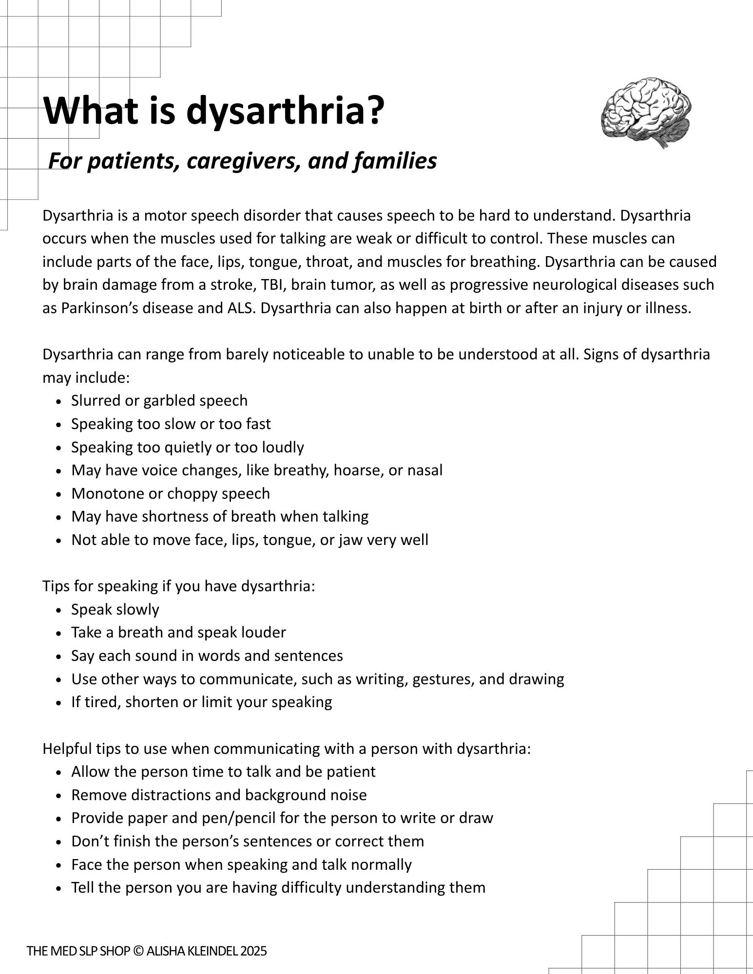 Dysarthria Handout Speech Therapy Resources digital PDF Etsy