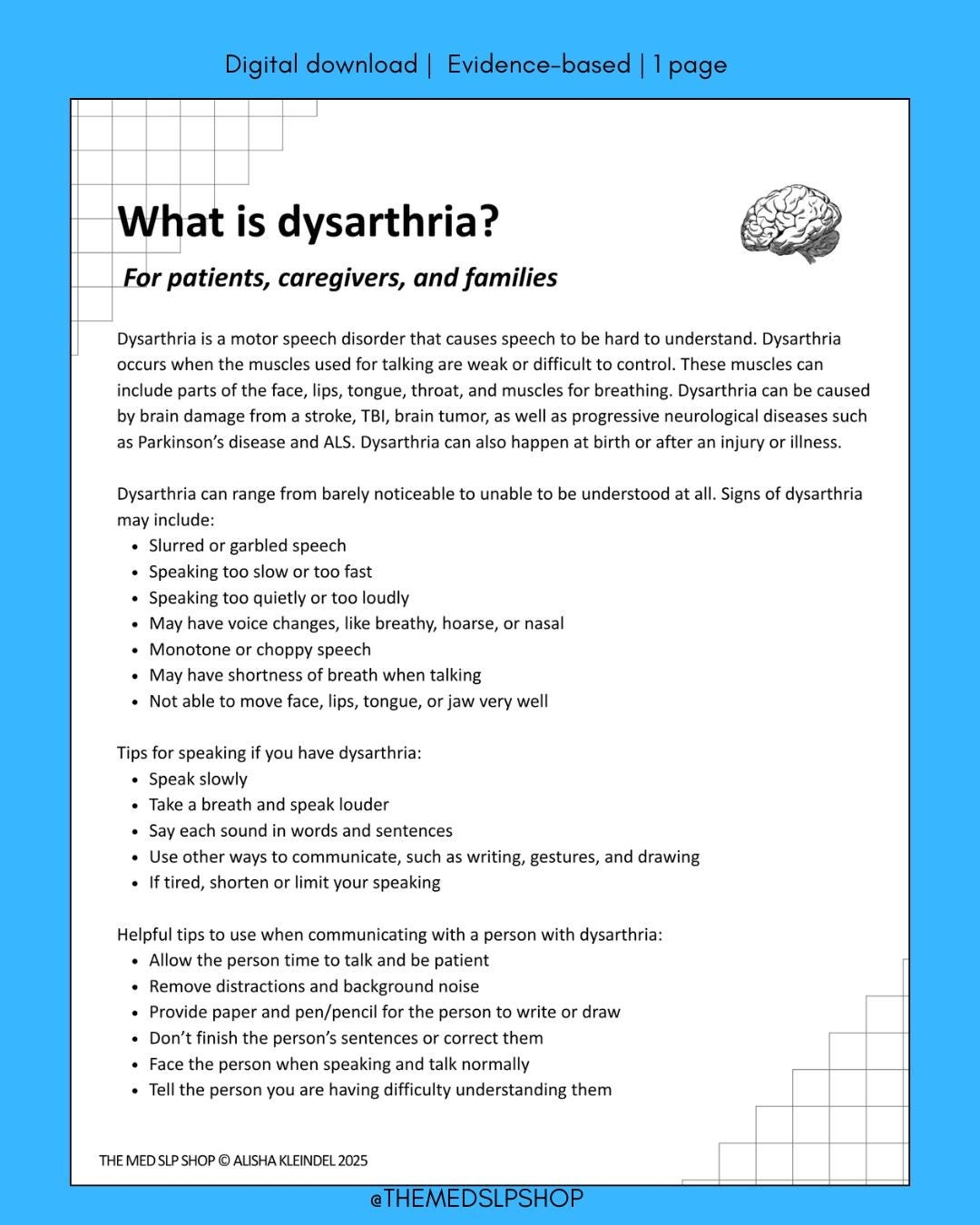 Dysarthria Handout Speech Therapy Resources digital PDF Etsy