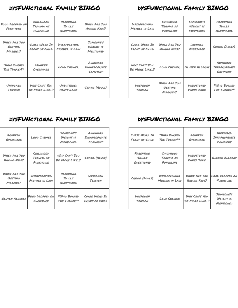 DysFUNctional Family BINGO WordMint