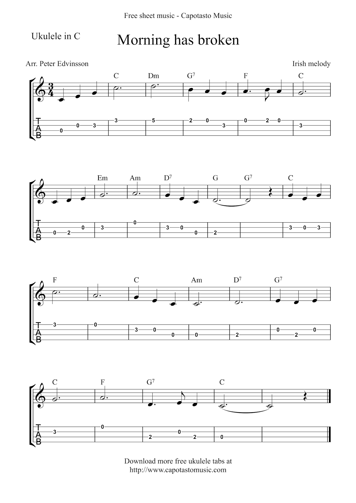 Easy Sheet Music For Beginners Free Easy Ukulele Tablature Sheet Music Morning Has Broken