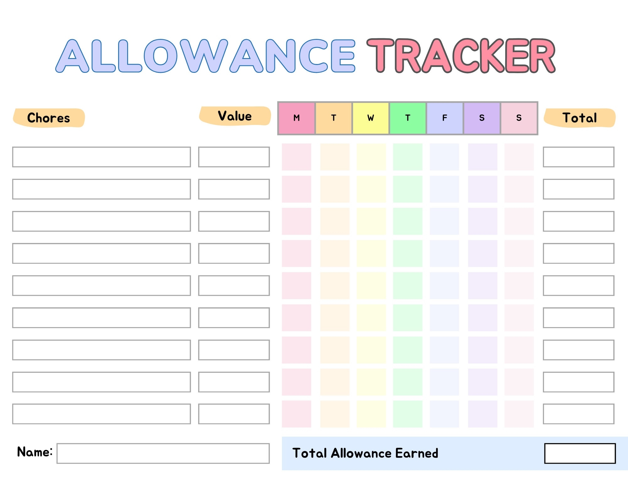 Allowance Chart Printable