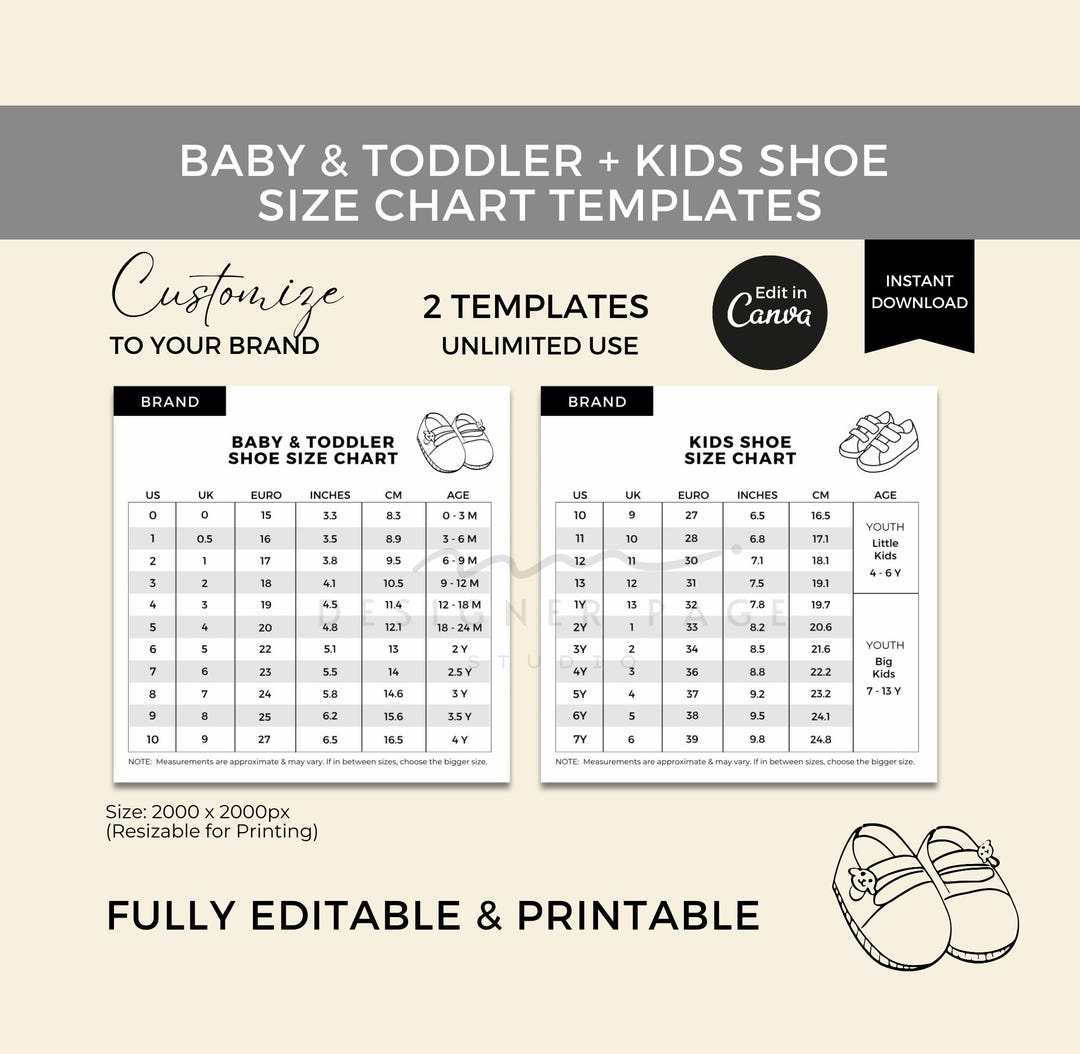 Printable Shoe Size Chart Youth