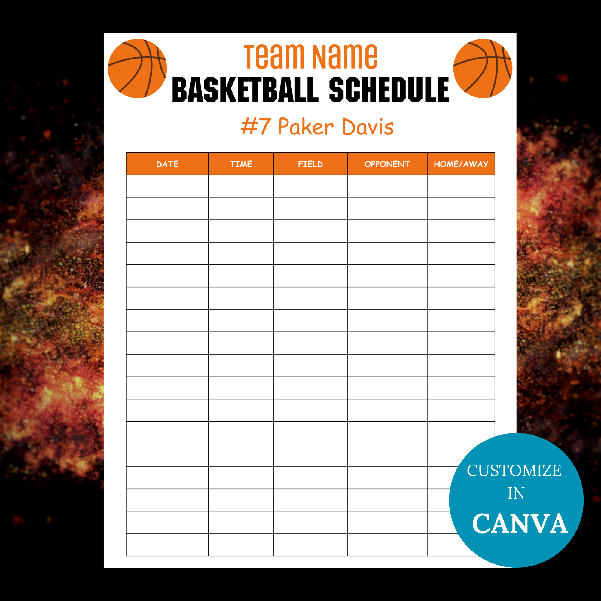 Editable Basketball Practice Schedule Template Pdf Instant Download 