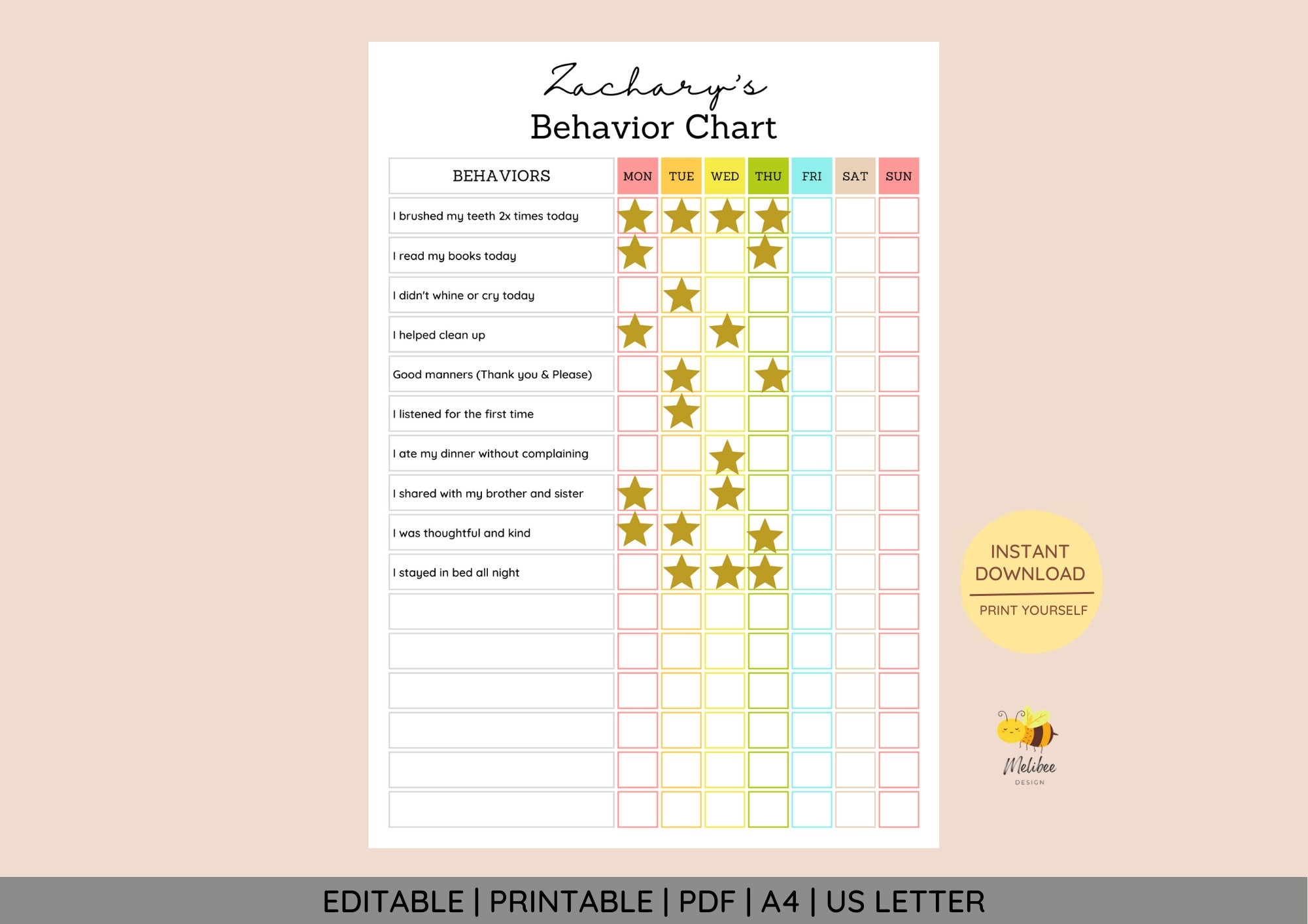 Free Printable Editable Behavior Charts