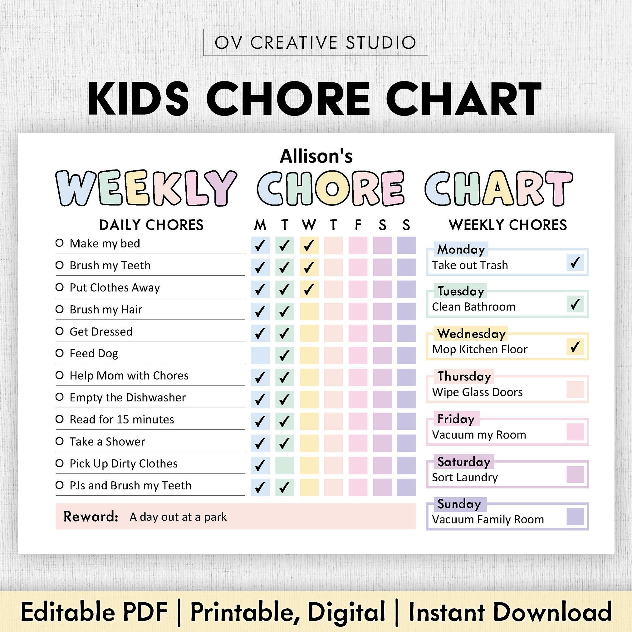 Editable Chore Chart For Kids Printable Kids Daily Weekly Responsibility Chart Kids Chore List Kids Daily Routine Checklist PDF Etsy UK
