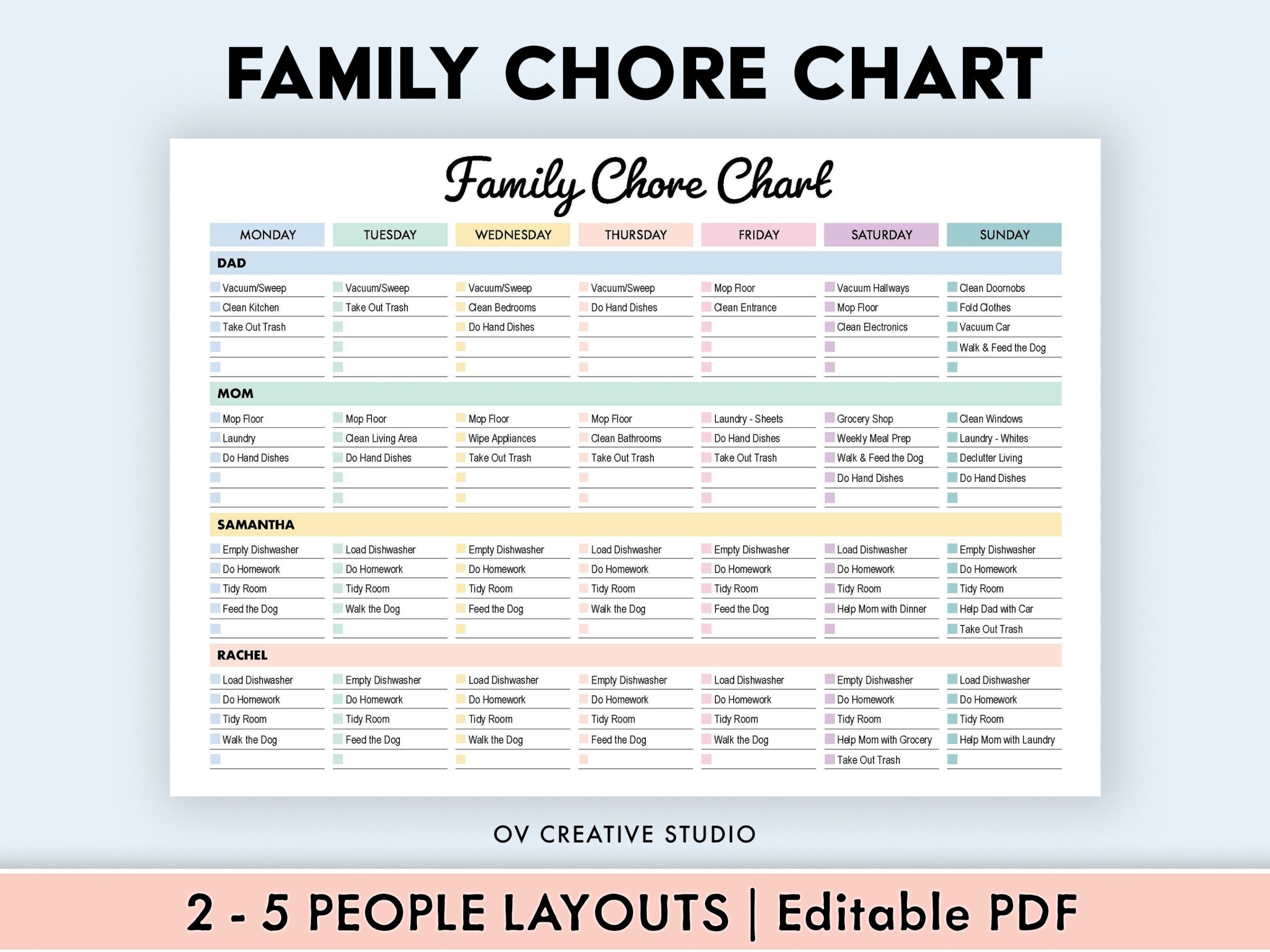 Editable Family Chore Chart Printable Weekly Chore List Kids Adults Chore Chart Cleaning Schedule Cleaning Planner Checklist PDF Etsy