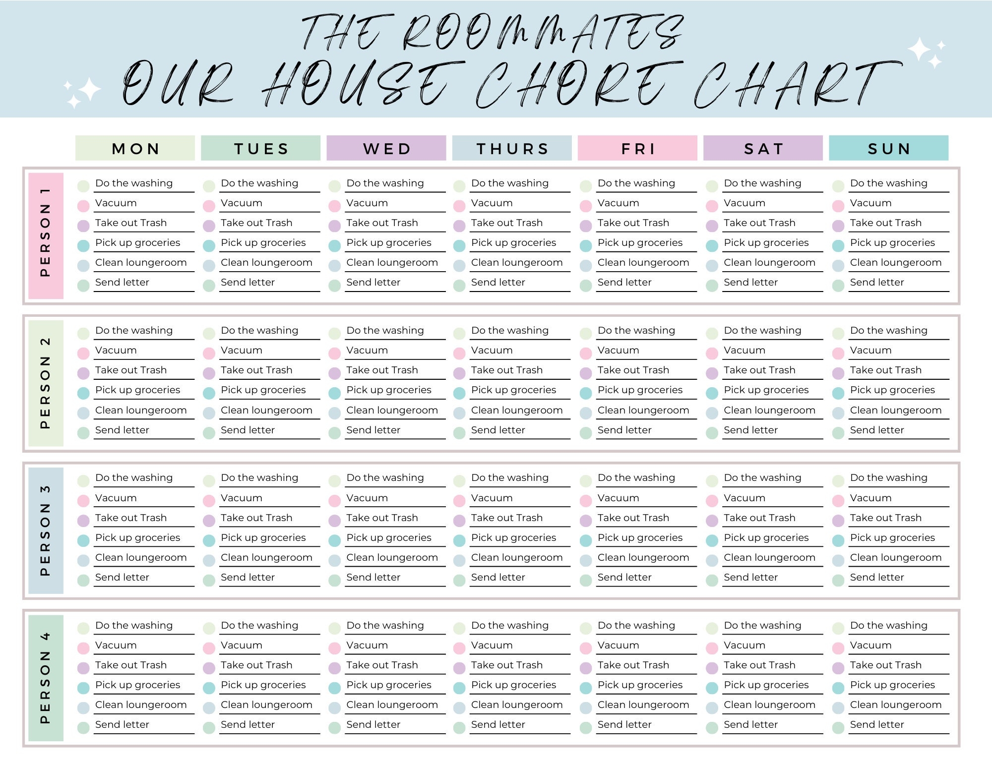 Editable Family Chore Chart Roommate Chore List Cleaning Checklist Household Chore List Weekly House Chores Daily Cleaning List Etsy