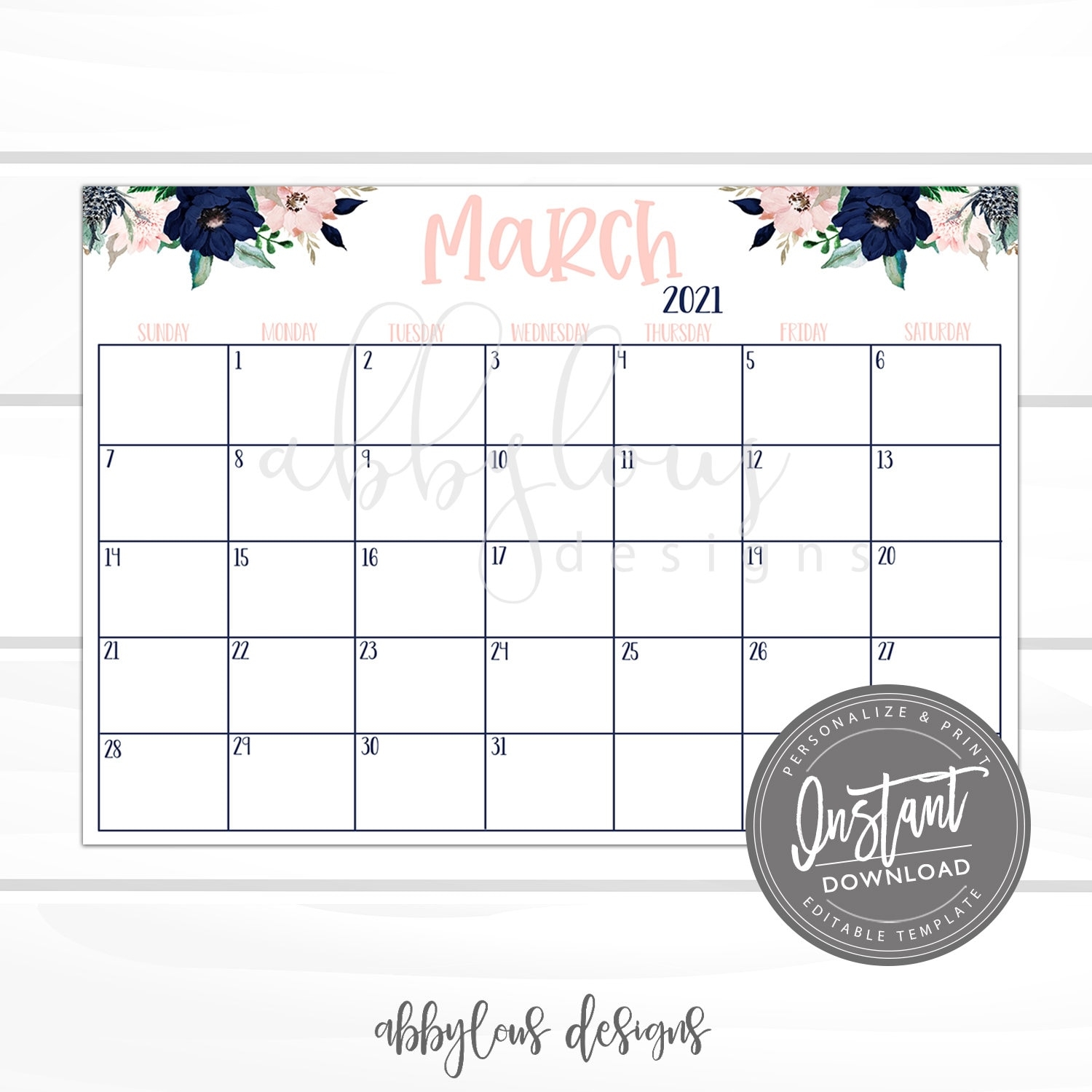 EDITABLE March Calendar Printable Desk Calendar Editable Daily Planner Printable Calendar Month At A Glance Editable Digital Template Etsy