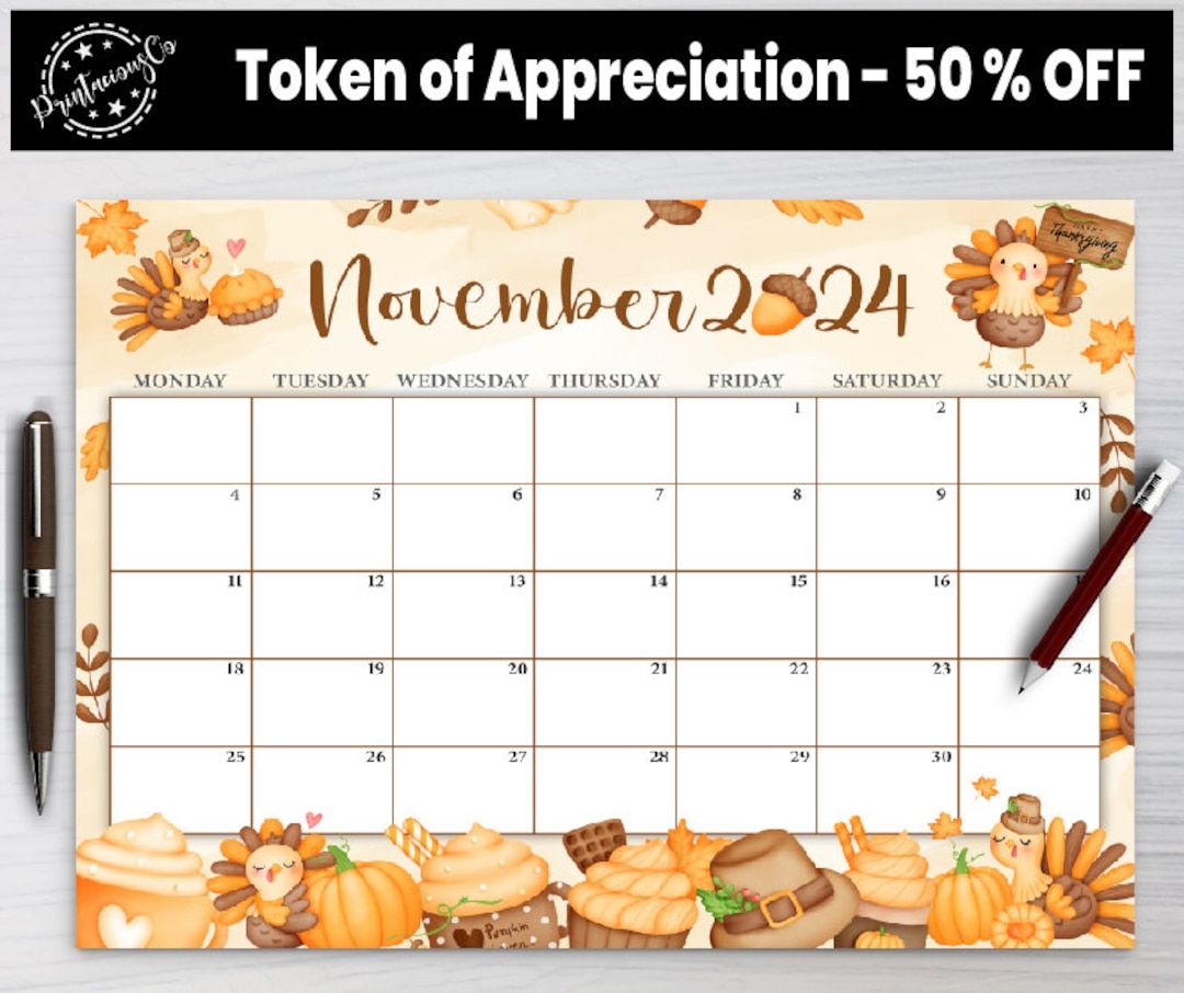 Editable November 2024 Calendar Printable Wall Calendar 2024 Fillable Monthly Planner Sunday Monday Start Kids Calendar 2024 Etsy