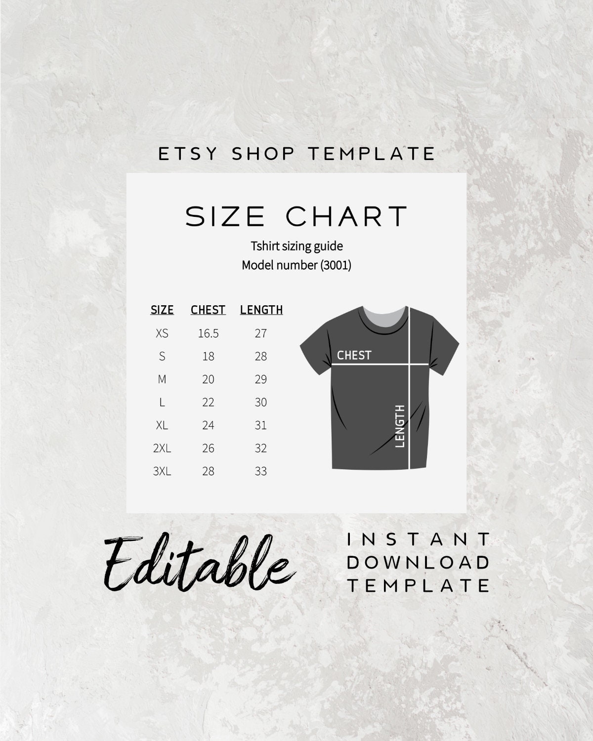 Editable Size Chart Tshirt Editable Templates Bella Canvas Size Chart Template Clothing Size Chart Instant Download Shirt Sizing Etsy