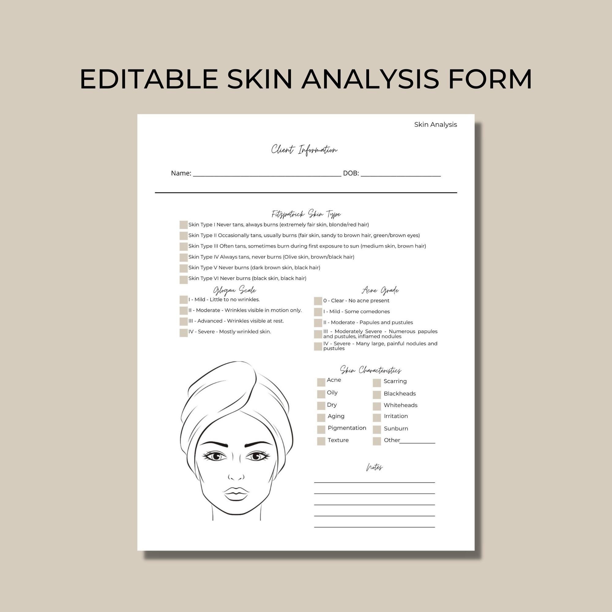 Editable Skin Analysis Form Template Esthetician Client Forms PDF Etsy